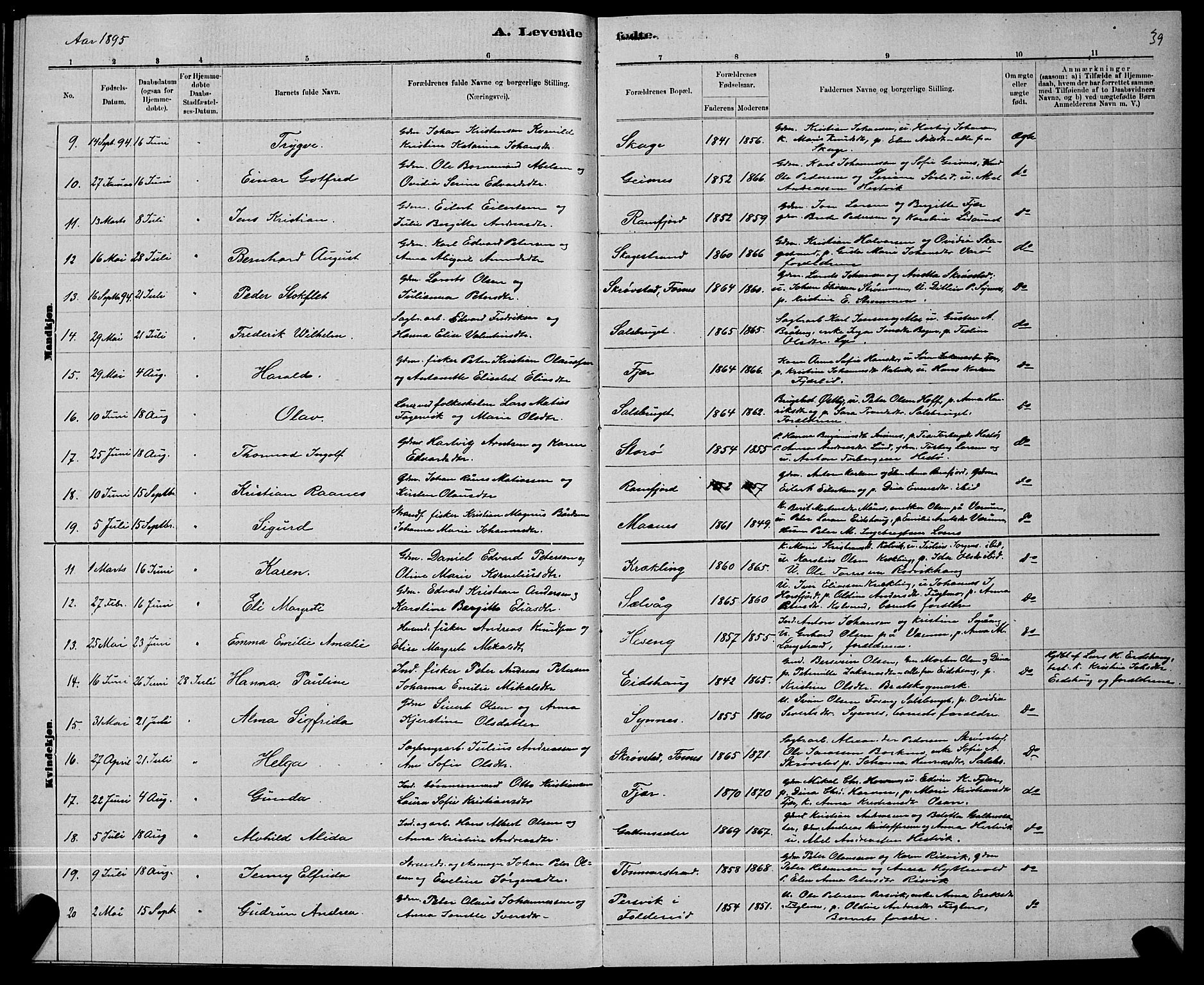 Ministerialprotokoller, klokkerbøker og fødselsregistre - Nord-Trøndelag, SAT/A-1458/780/L0651: Klokkerbok nr. 780C03, 1884-1898, s. 39