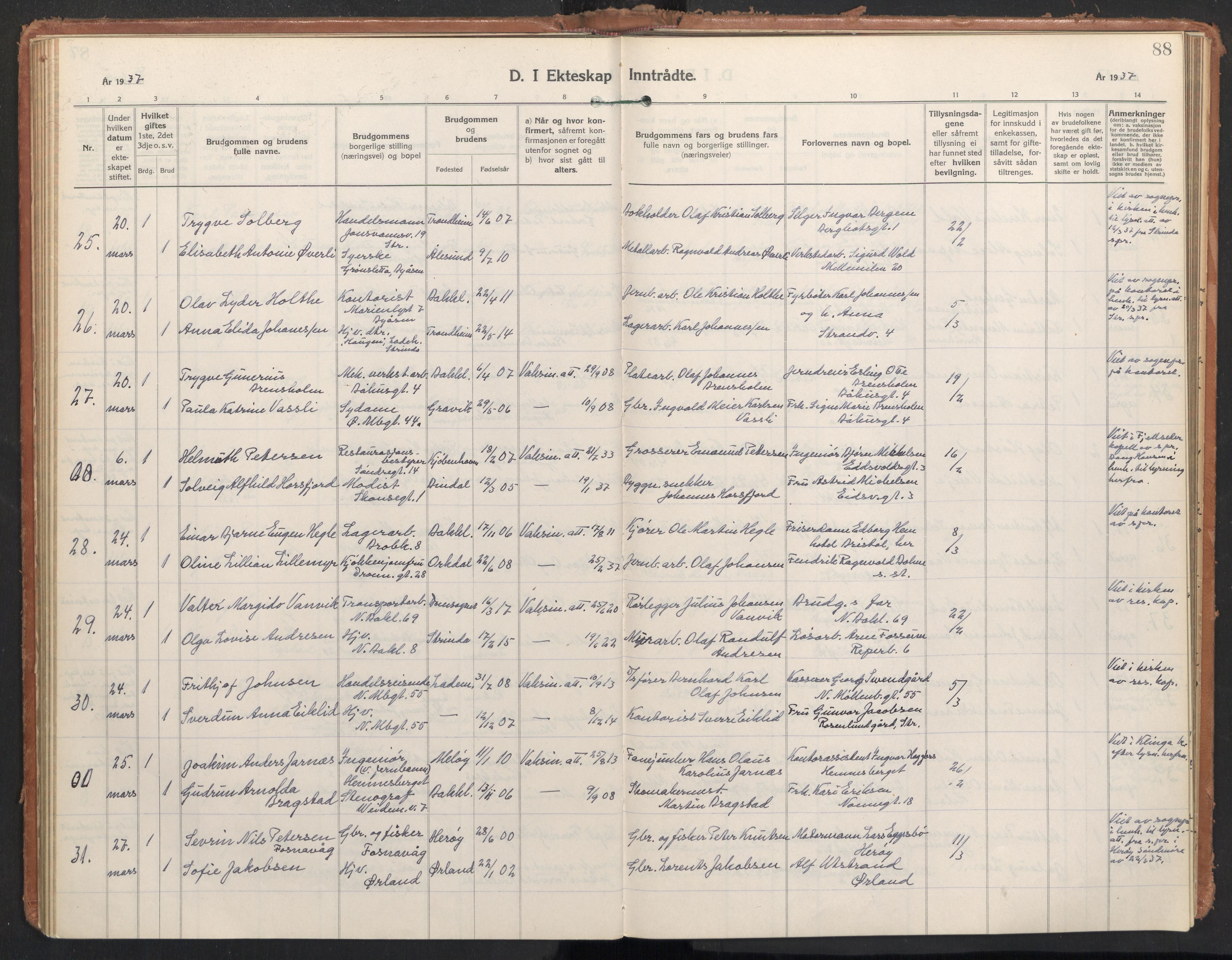 Ministerialprotokoller, klokkerbøker og fødselsregistre - Sør-Trøndelag, SAT/A-1456/604/L0209: Ministerialbok nr. 604A29, 1931-1945, s. 88