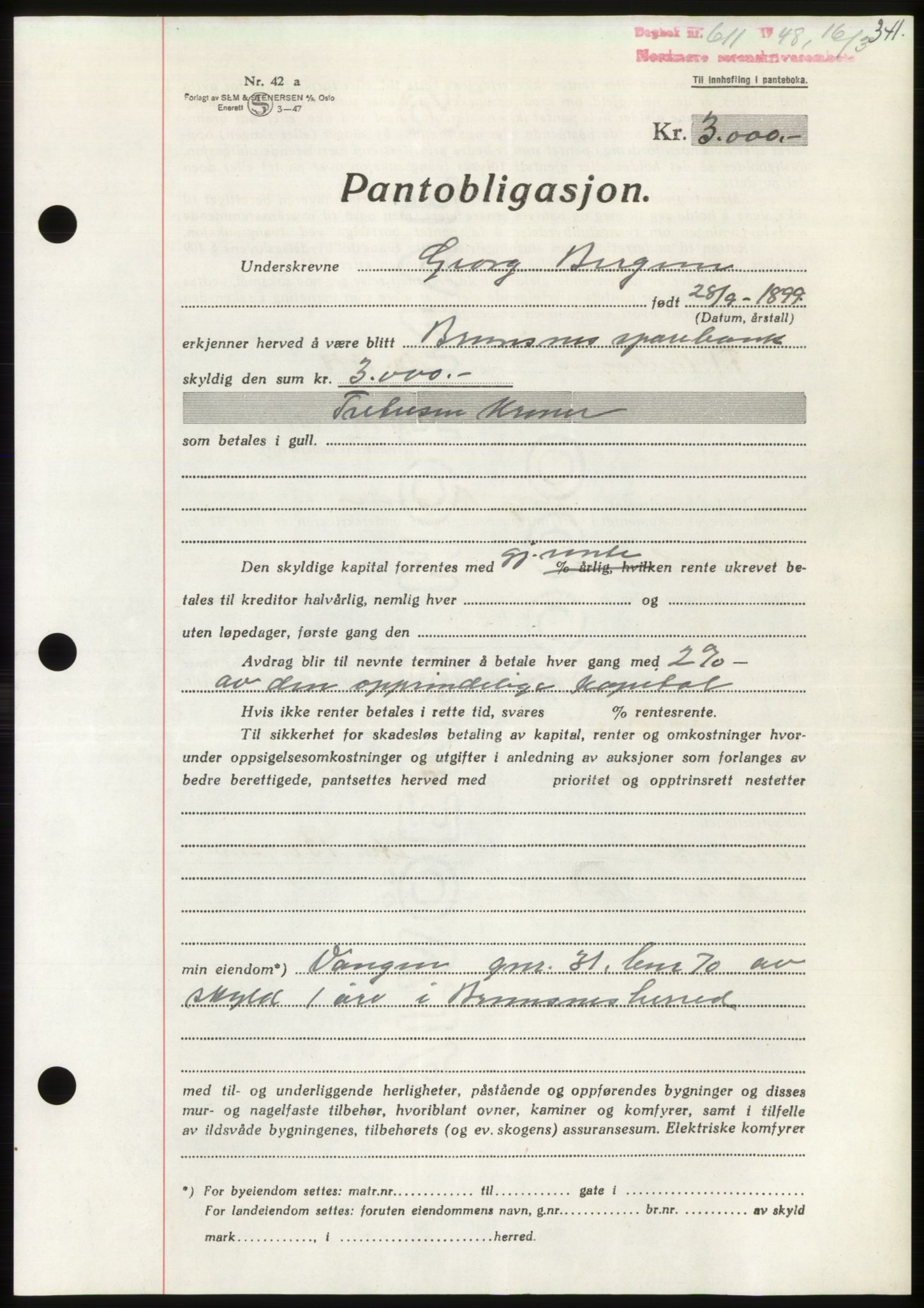 Nordmøre sorenskriveri, AV/SAT-A-4132/1/2/2Ca: Pantebok nr. B98, 1948-1948, Dagboknr: 611/1948