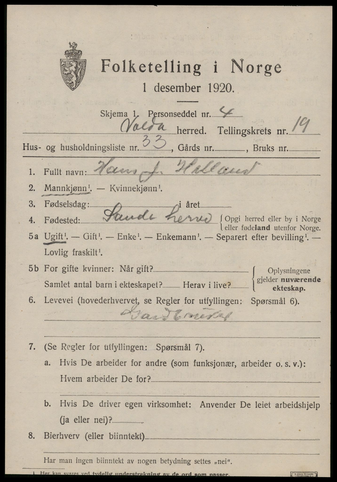 SAT, Folketelling 1920 for 1519 Volda herred, 1920, s. 10508