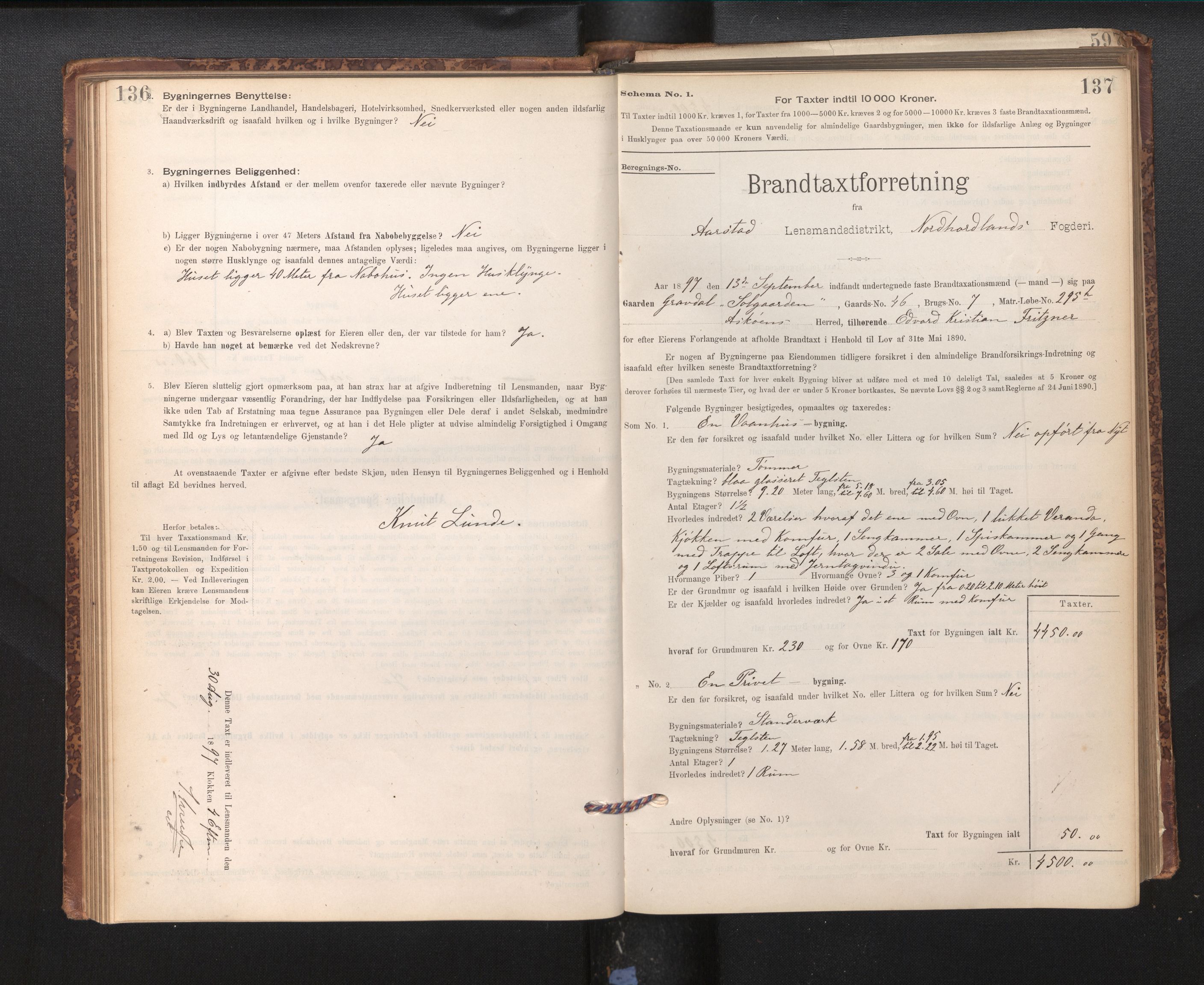 Lensmannen i Årstad, AV/SAB-A-36201/0012/L0011: Branntakstprotokoll,skjematakst, 1895-1901, s. 136-137