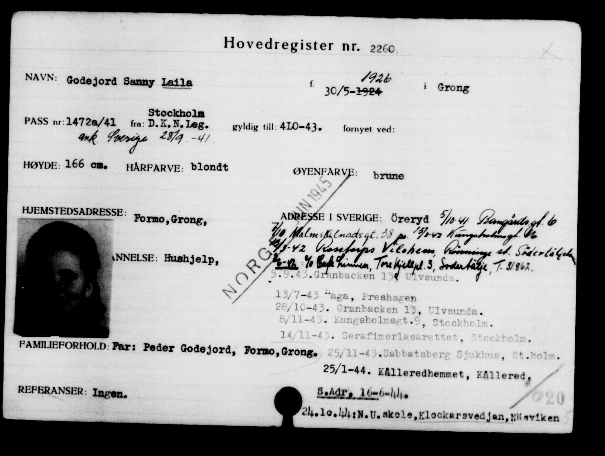 Utenriksstasjonene, Legasjonen i Stockholm, Flyktningkontoret, AV/RA-S-6753/V/Va/L0003: Kjesäterkartoteket, flyktninger med registreringsnr. 2001-3495, 1940-1945, s. 364