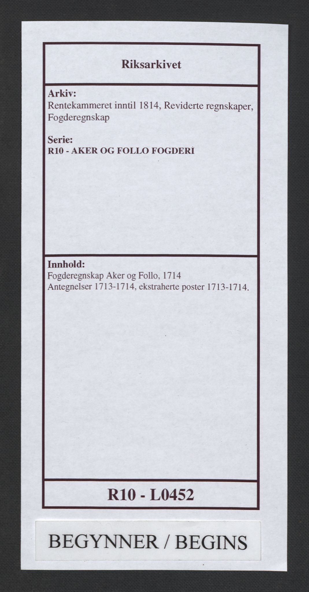 Rentekammeret inntil 1814, Reviderte regnskaper, Fogderegnskap, RA/EA-4092/R10/L0452: Fogderegnskap Aker og Follo, 1714, s. 1