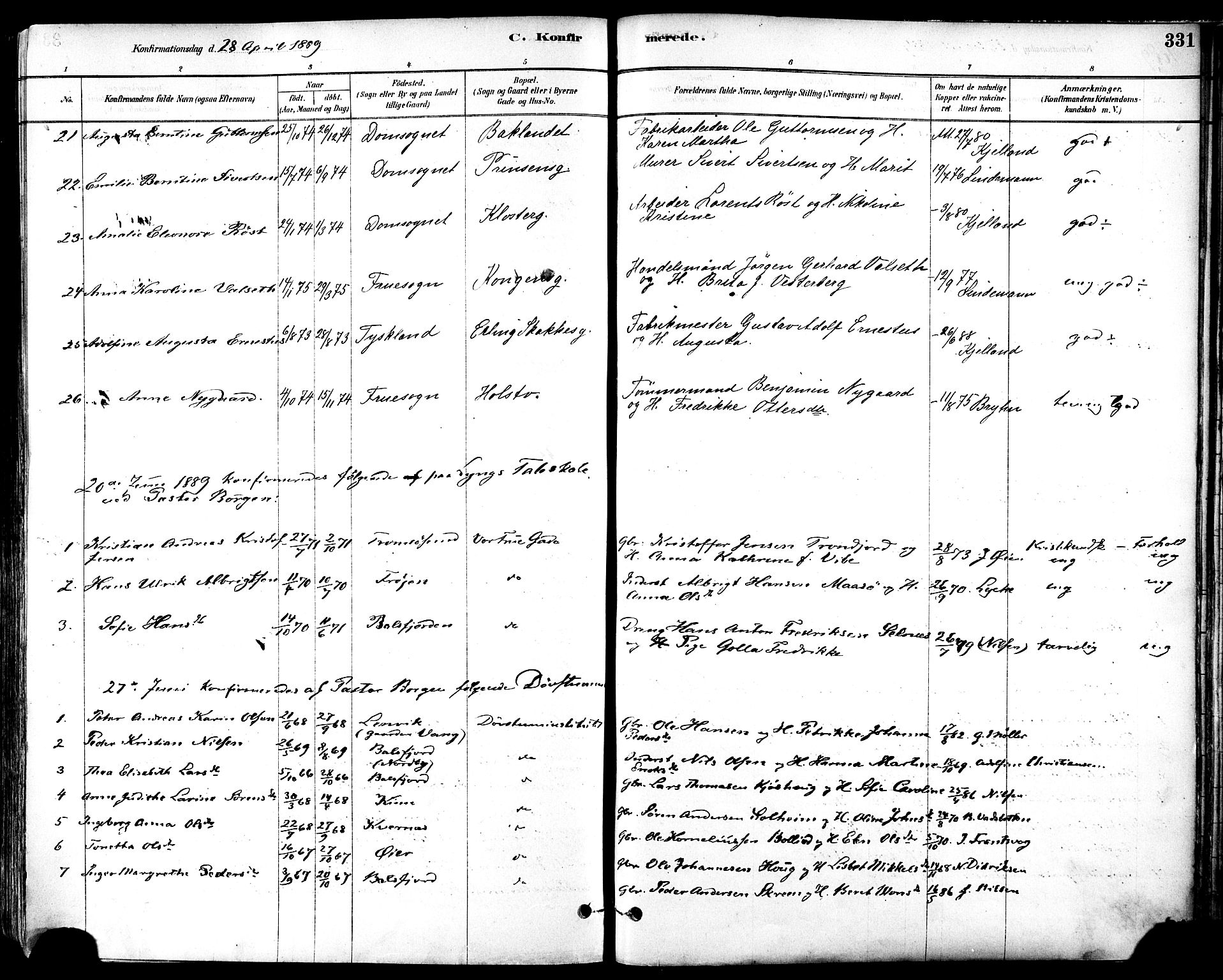Ministerialprotokoller, klokkerbøker og fødselsregistre - Sør-Trøndelag, SAT/A-1456/601/L0057: Ministerialbok nr. 601A25, 1877-1891, s. 331