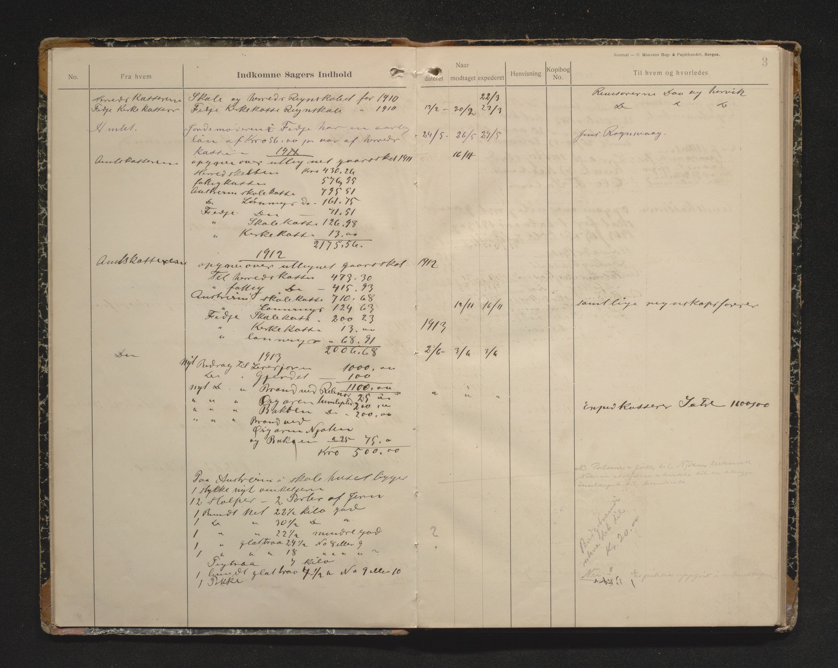 Austrheim kommune. Formannskapet, IKAH/1264-021/C/Ca/L0001: Postjournal for formannskapet, 1910-1916