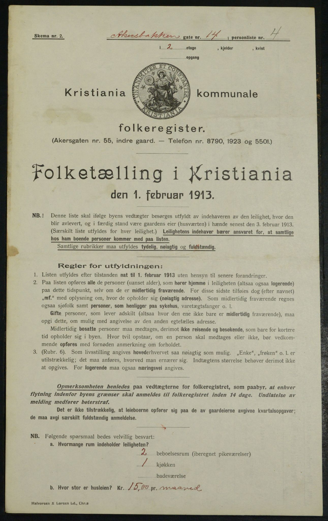 OBA, Kommunal folketelling 1.2.1913 for Kristiania, 1913, s. 69