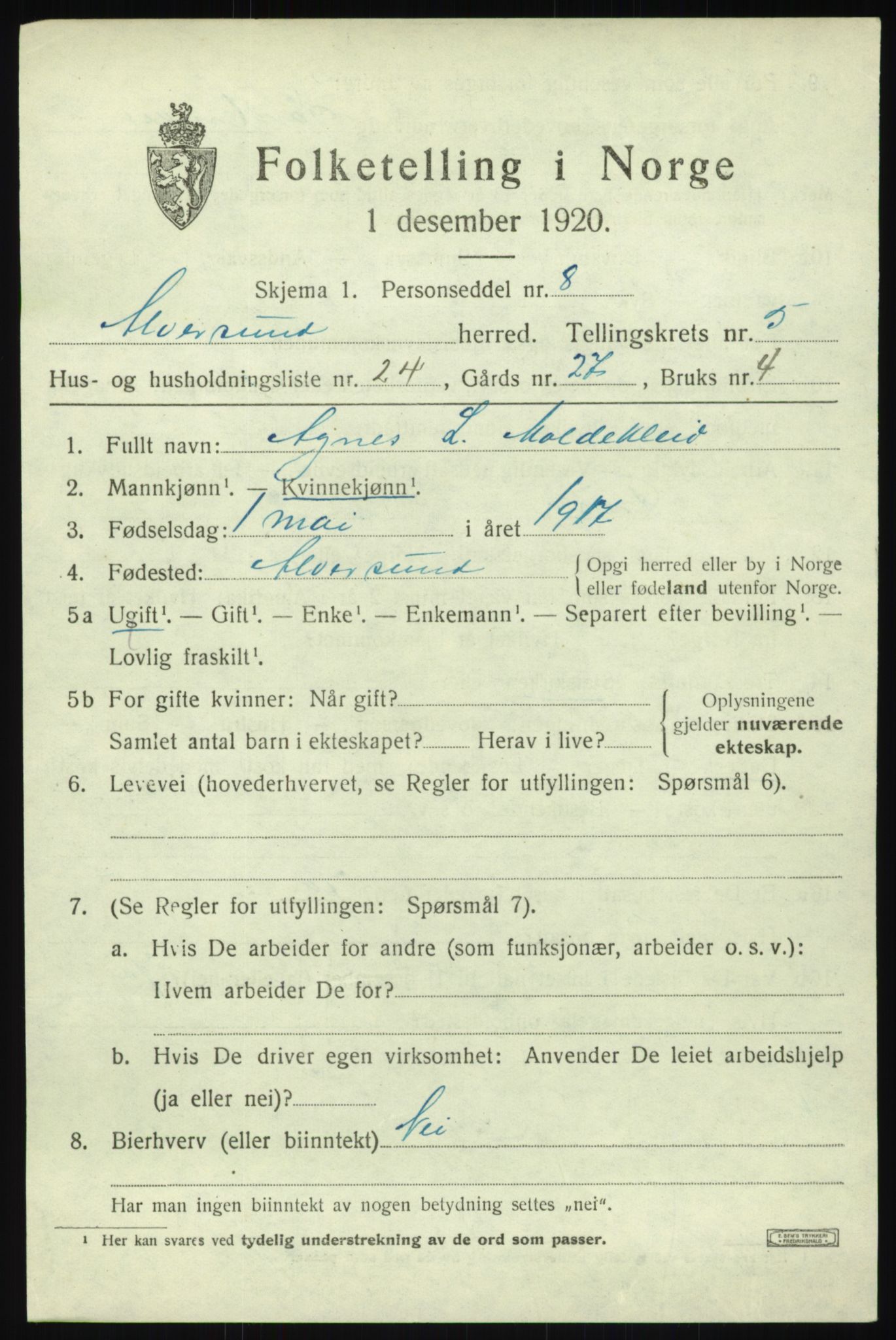 SAB, Folketelling 1920 for 1257 Alversund herred, 1920, s. 4308