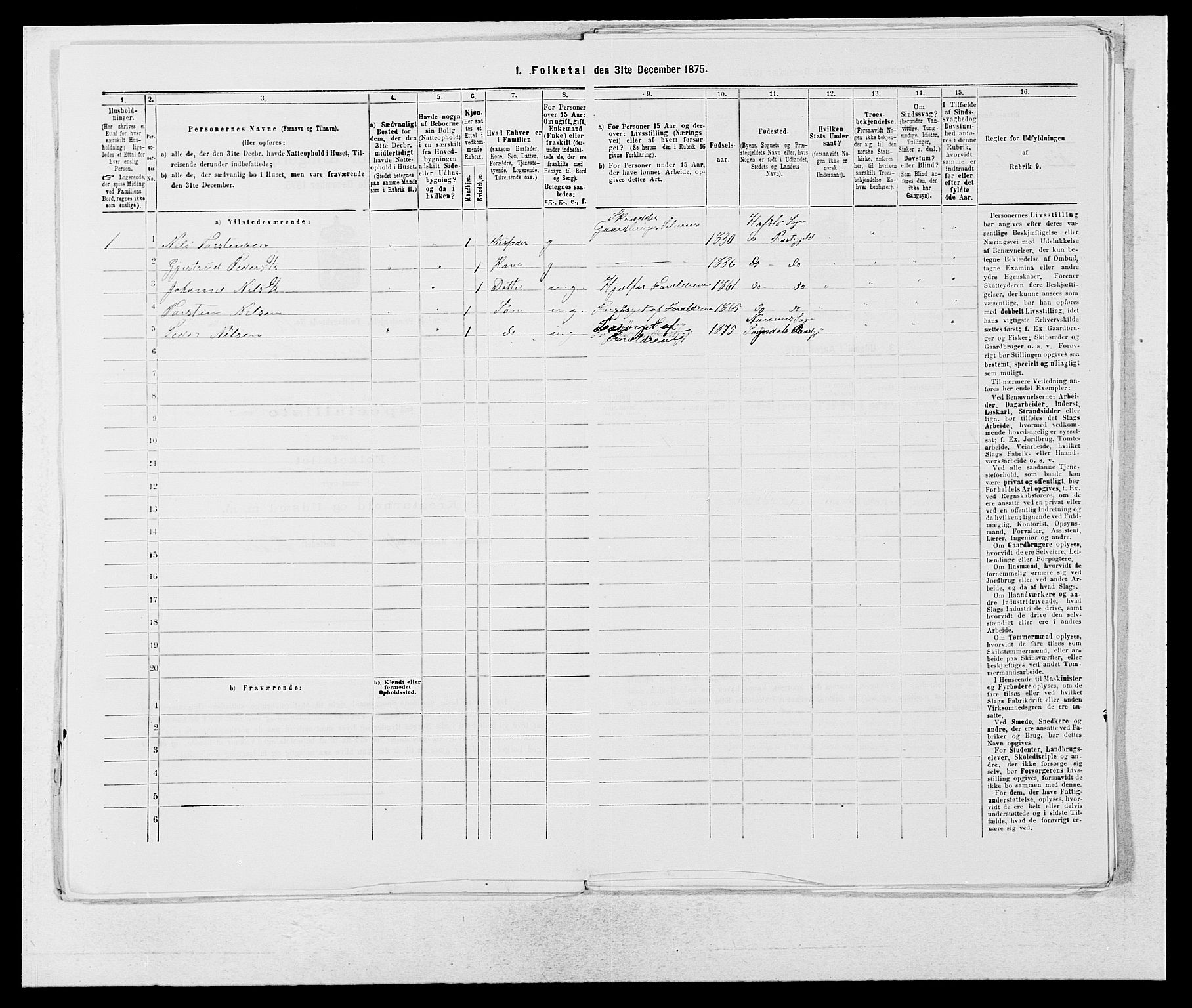 SAB, Folketelling 1875 for 1420P Sogndal prestegjeld, 1875, s. 1187