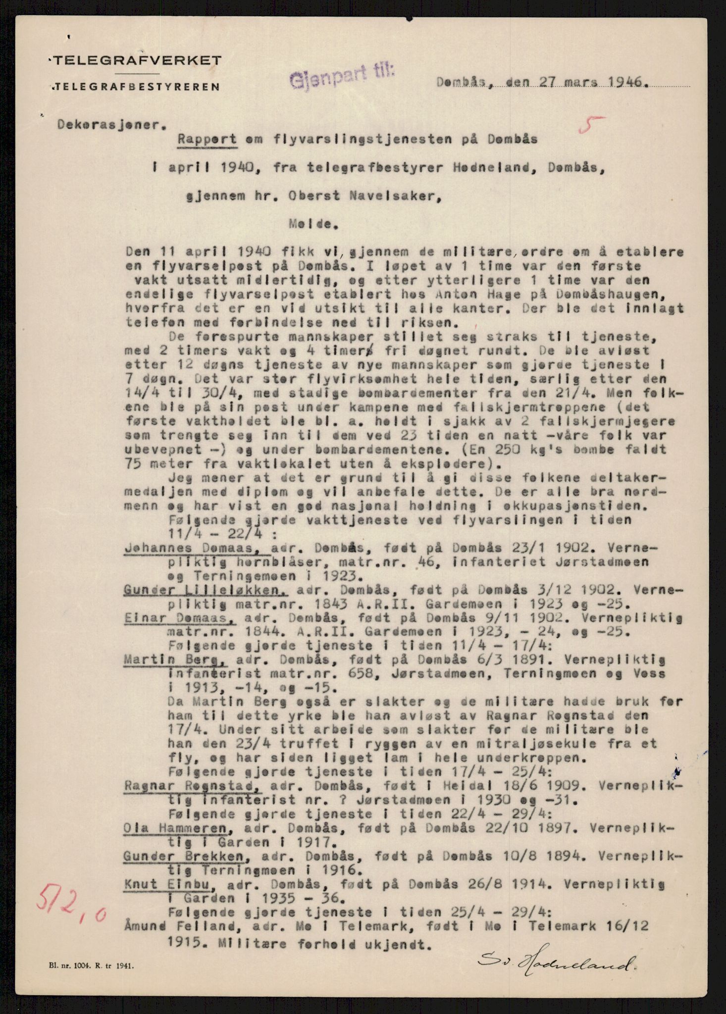 Forsvaret, Forsvarets krigshistoriske avdeling, AV/RA-RAFA-2017/Y/Yb/L0113: II-C-11-510-512  -  5. Divisjon., 1940, s. 805