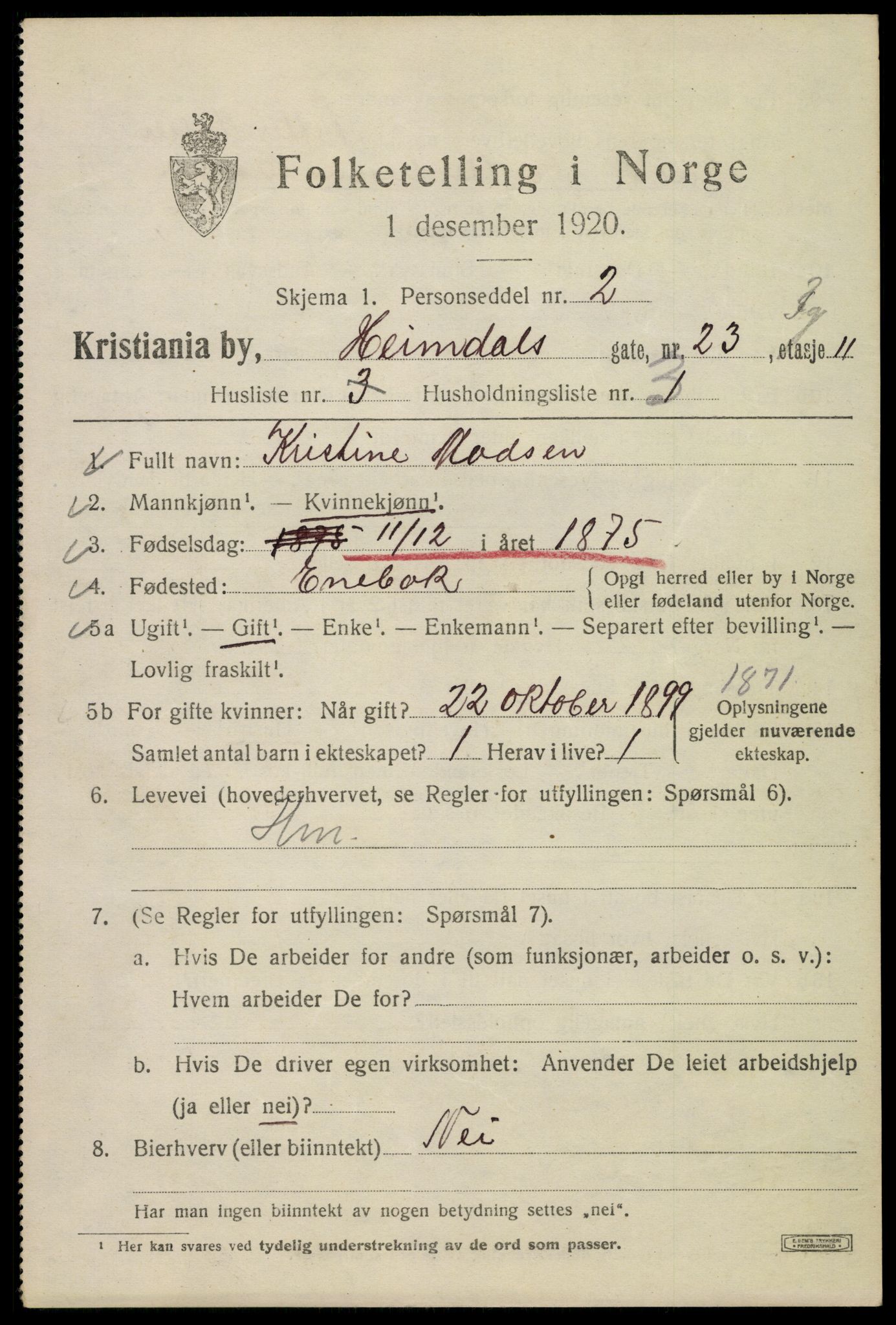 SAO, Folketelling 1920 for 0301 Kristiania kjøpstad, 1920, s. 279187