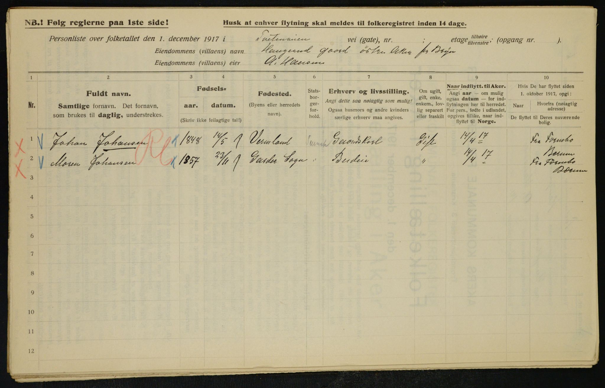 OBA, Kommunal folketelling 1.12.1917 for Aker, 1917, s. 27287