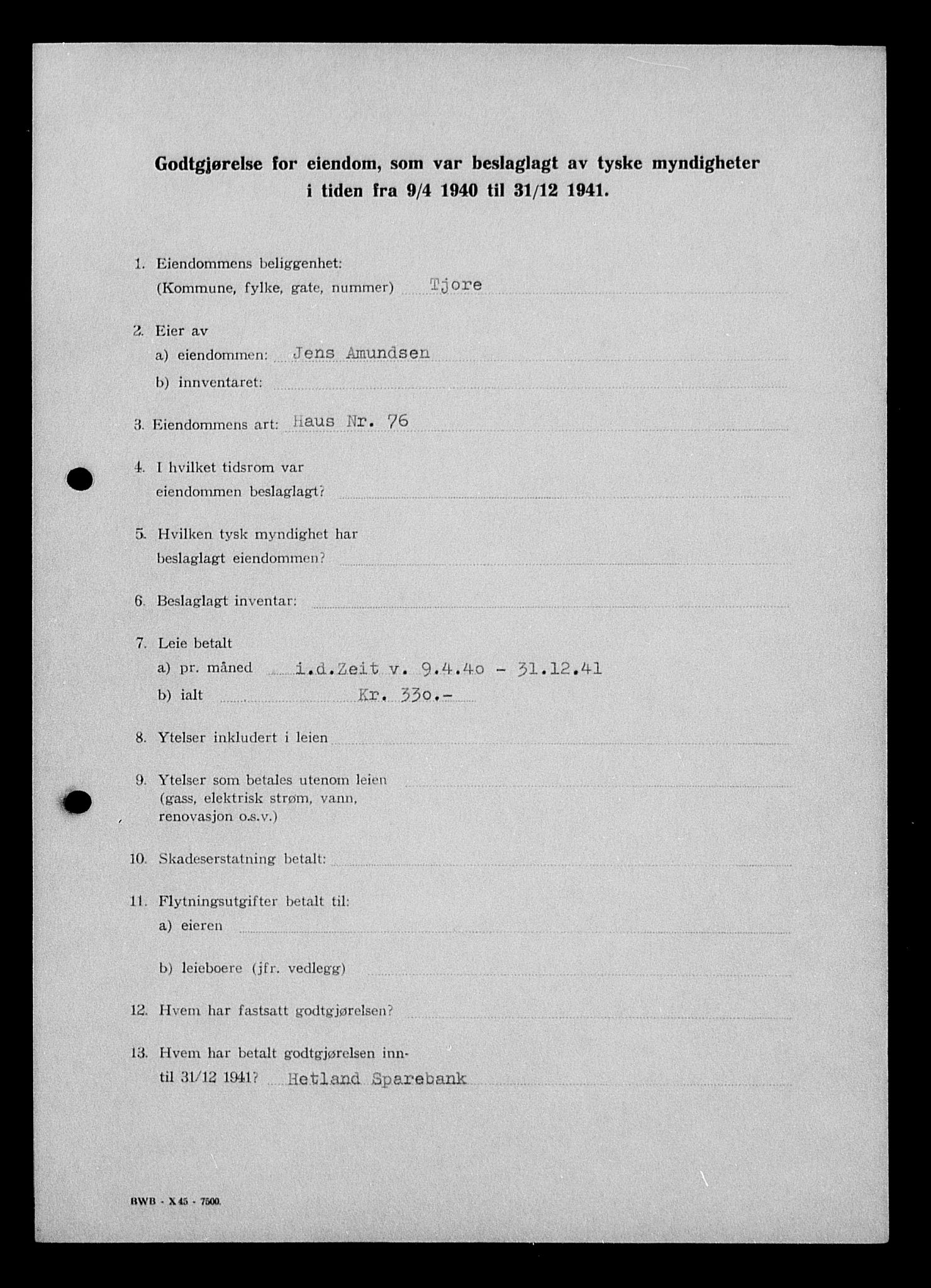 Justisdepartementet, Tilbakeføringskontoret for inndratte formuer, AV/RA-S-1564/I/L1014: Godtgjørelse for beslaglagt eiendom, 1940-1941, s. 165