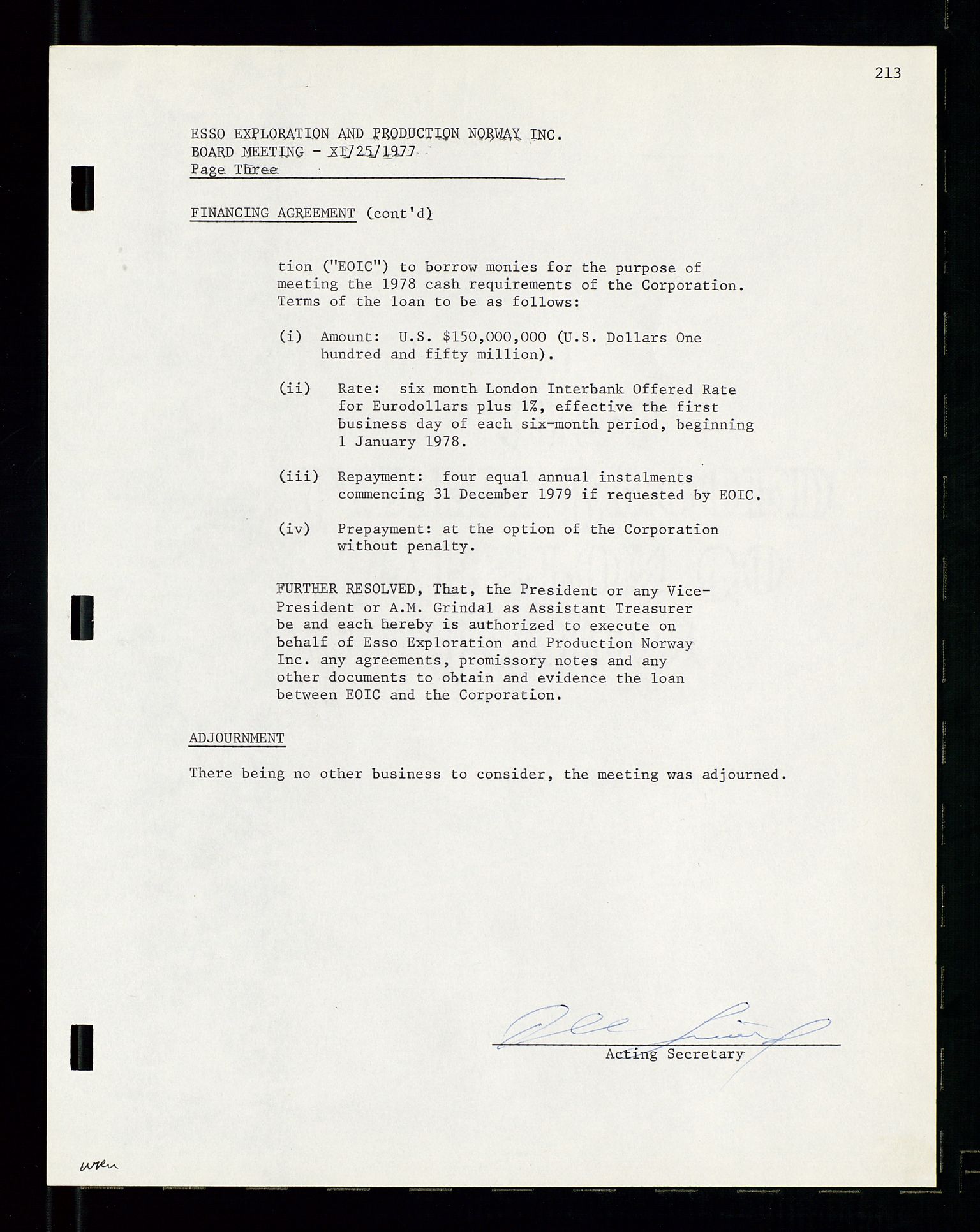 Pa 1512 - Esso Exploration and Production Norway Inc., SAST/A-101917/A/Aa/L0001/0002: Styredokumenter / Corporate records, Board meeting minutes, Agreements, Stocholder meetings, 1975-1979, s. 75