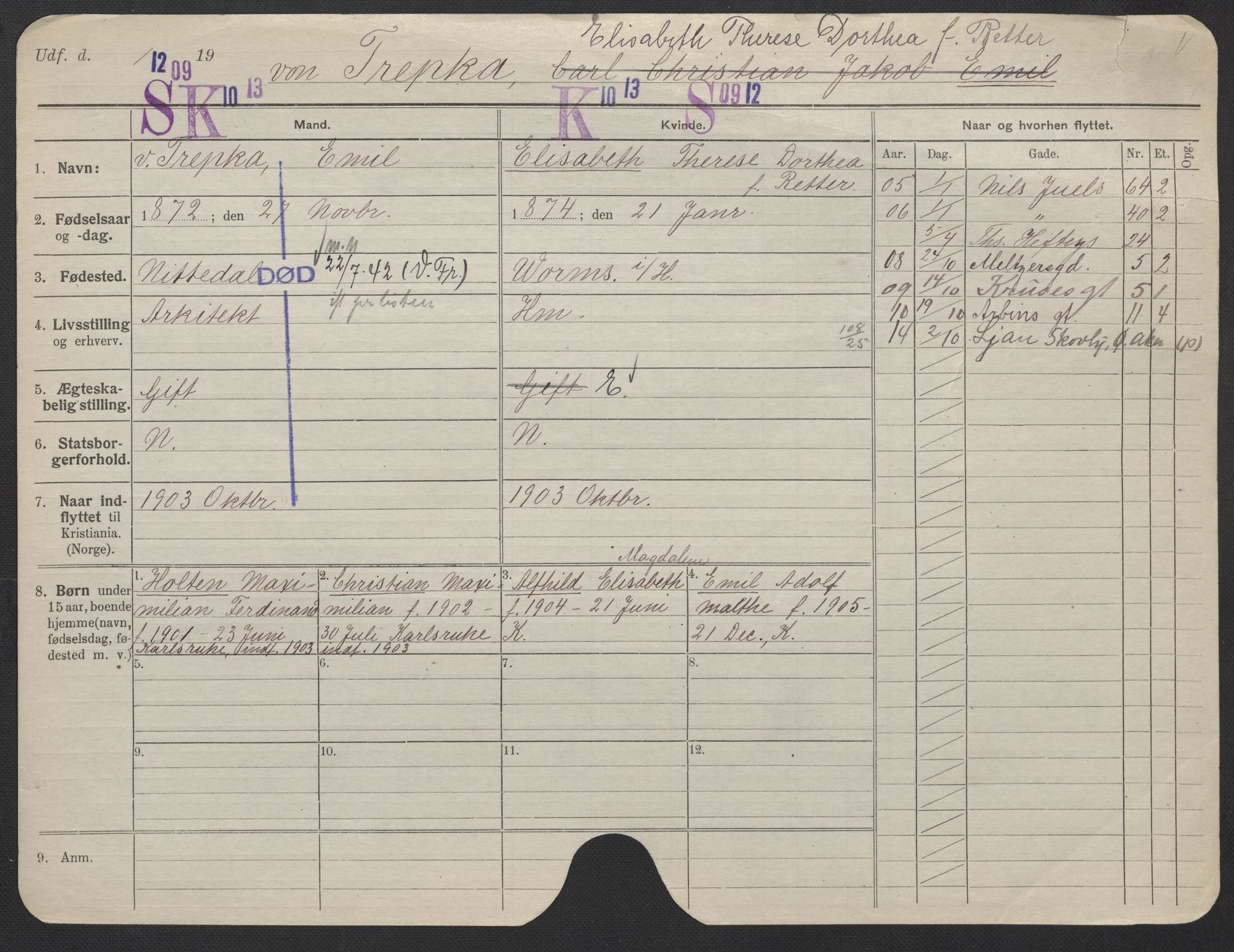 Oslo folkeregister, Registerkort, AV/SAO-A-11715/F/Fa/Fac/L0025: Kvinner, 1906-1914, s. 278a