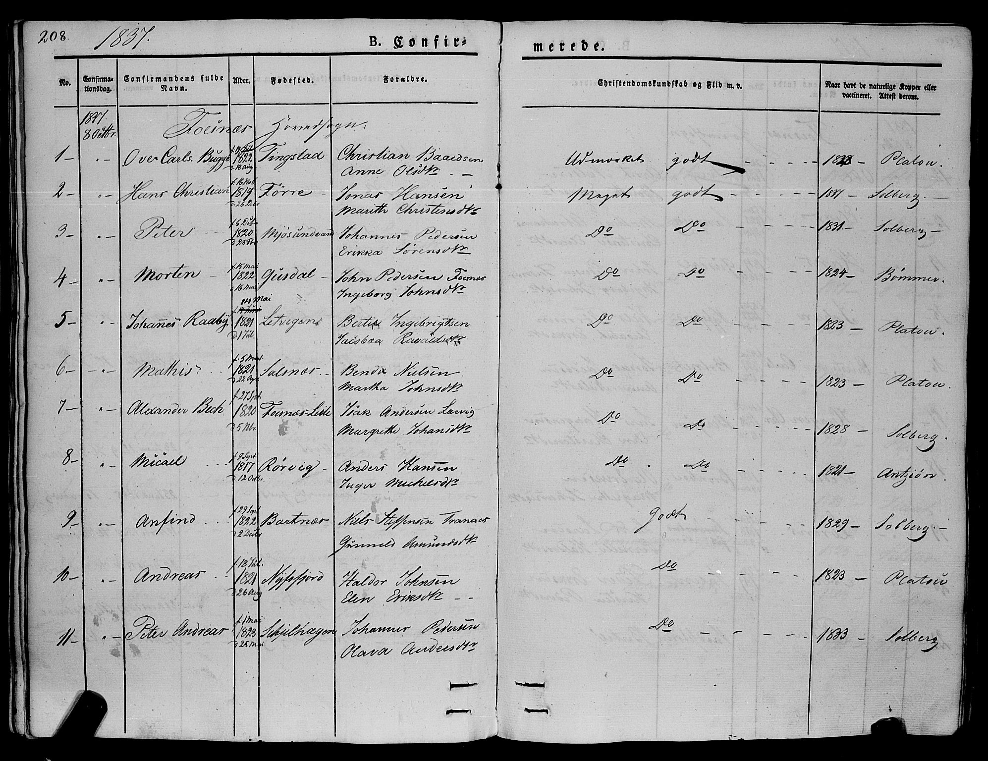 Ministerialprotokoller, klokkerbøker og fødselsregistre - Nord-Trøndelag, SAT/A-1458/773/L0614: Ministerialbok nr. 773A05, 1831-1856, s. 208