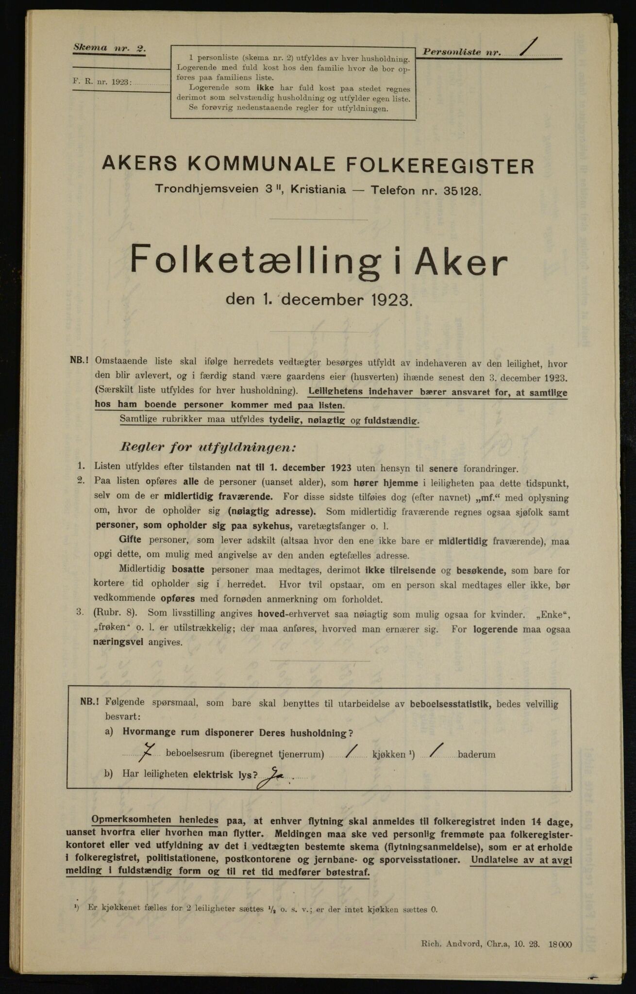 , Kommunal folketelling 1.12.1923 for Aker, 1923, s. 37045