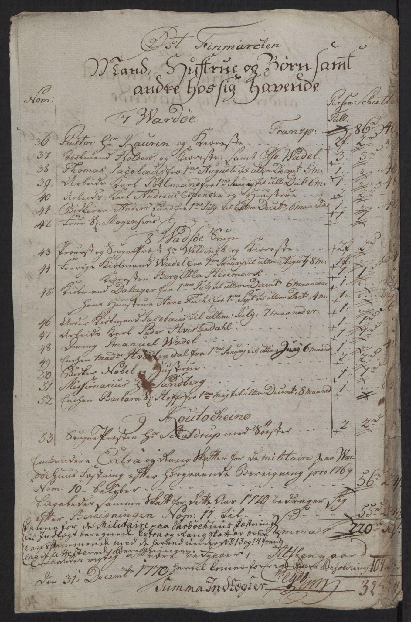 Rentekammeret inntil 1814, Reviderte regnskaper, Fogderegnskap, AV/RA-EA-4092/R69/L4910: Ekstraskatten  Finnmark/Vardøhus, 1762-1772, s. 372