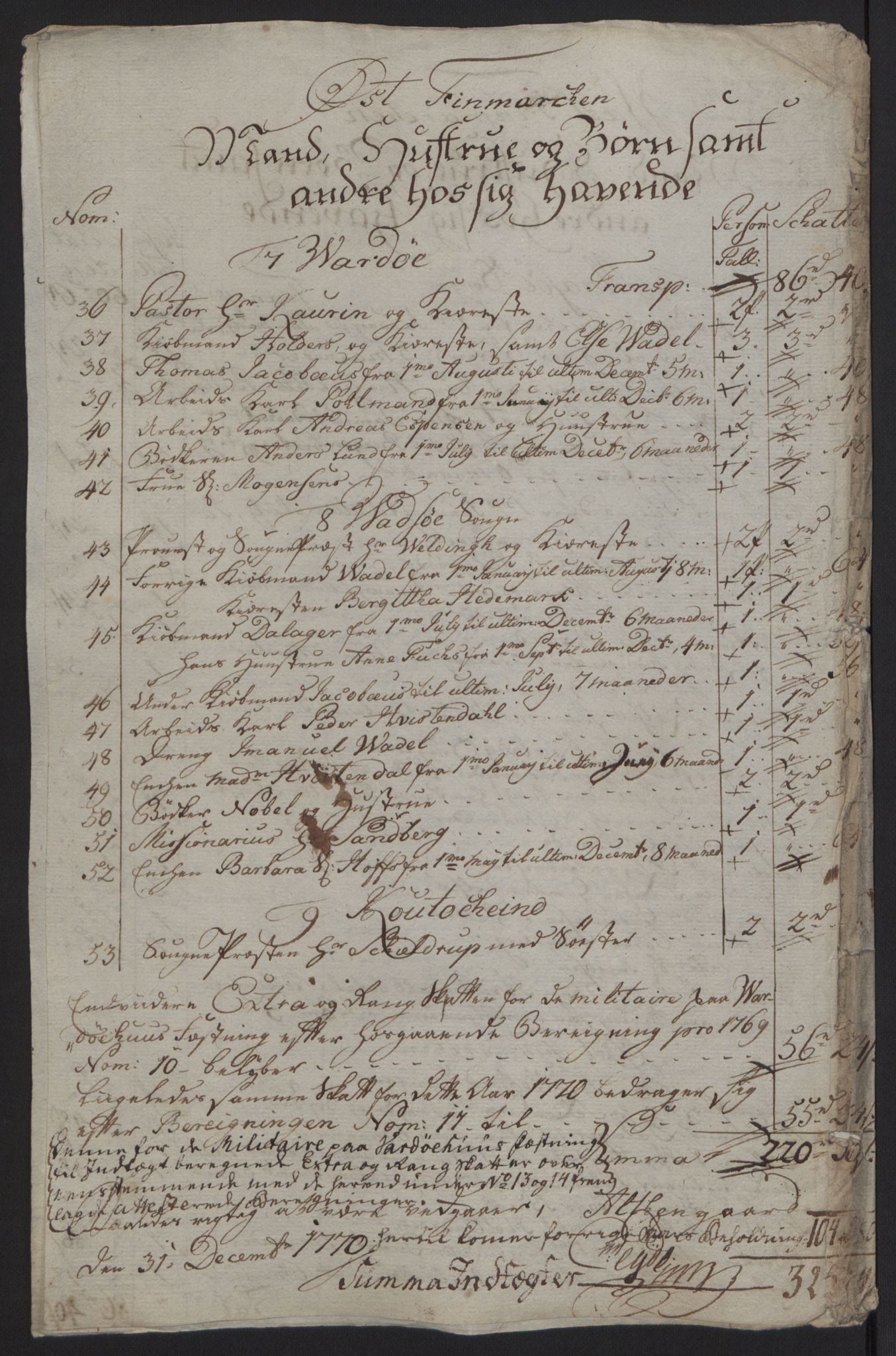 Rentekammeret inntil 1814, Reviderte regnskaper, Fogderegnskap, AV/RA-EA-4092/R69/L4910: Ekstraskatten  Finnmark/Vardøhus, 1762-1772, s. 372