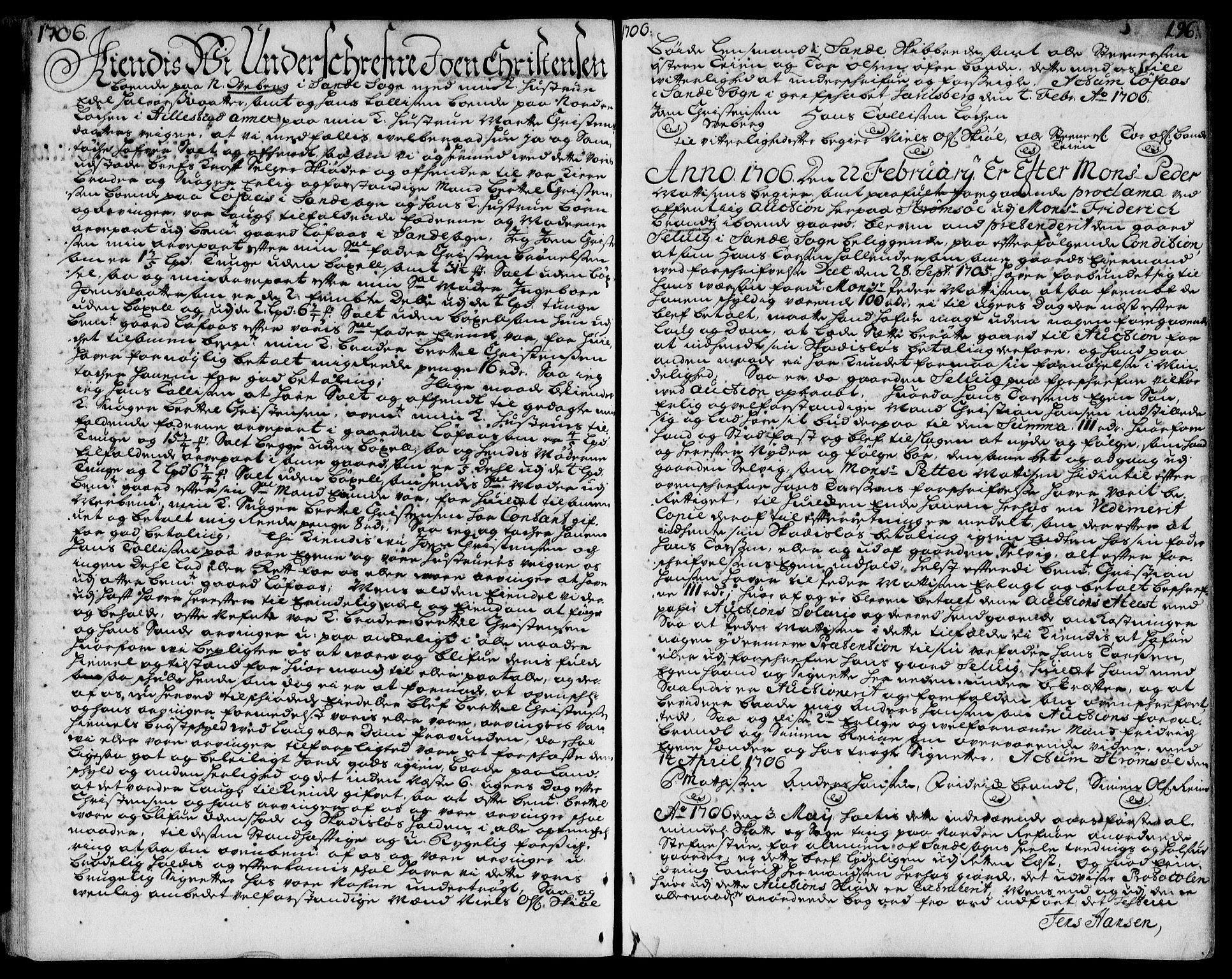Nordre Jarlsberg sorenskriveri, AV/SAKO-A-80/G/Ga/Gaa/L0002: Pantebok nr. 2, 1699-1709, s. 196