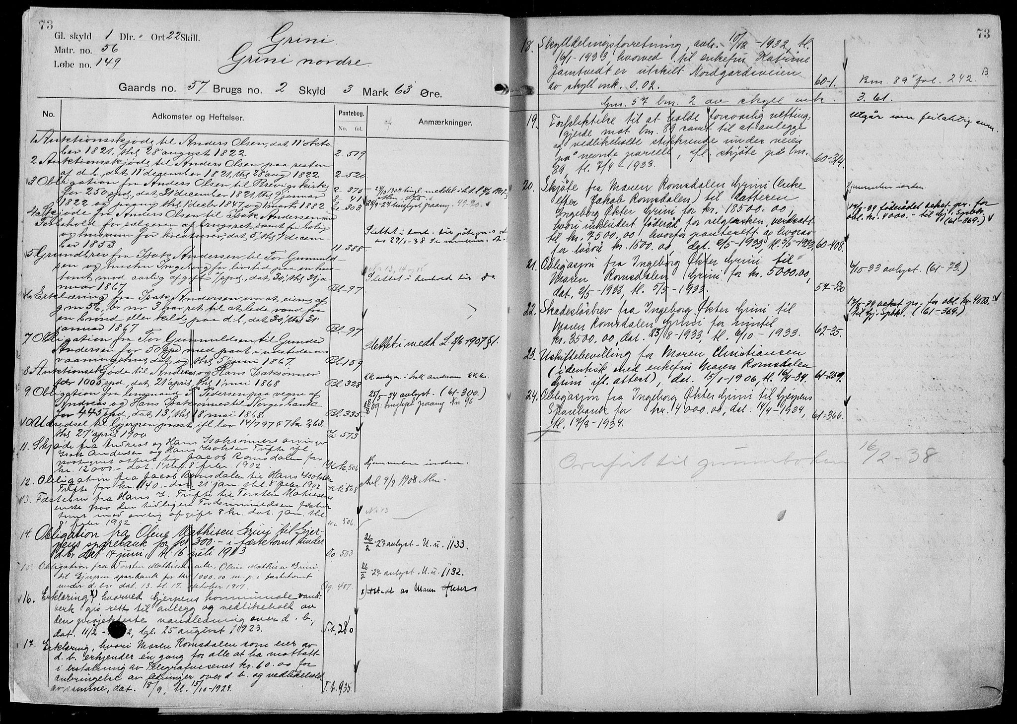 Gjerpen sorenskriveri, AV/SAKO-A-216/G/Gb/Gbd/L0002a: Panteregister nr. IV 2a, s. 73