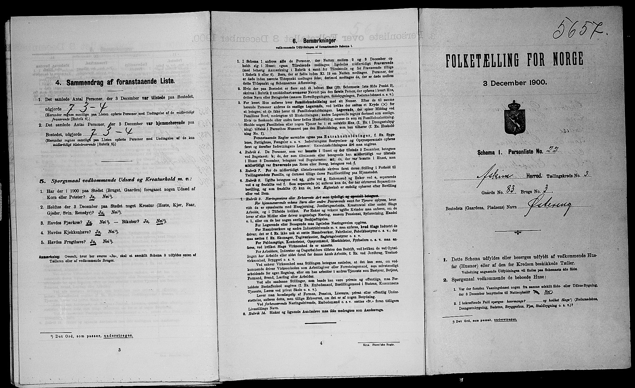 SAO, Folketelling 1900 for 0124 Askim herred, 1900