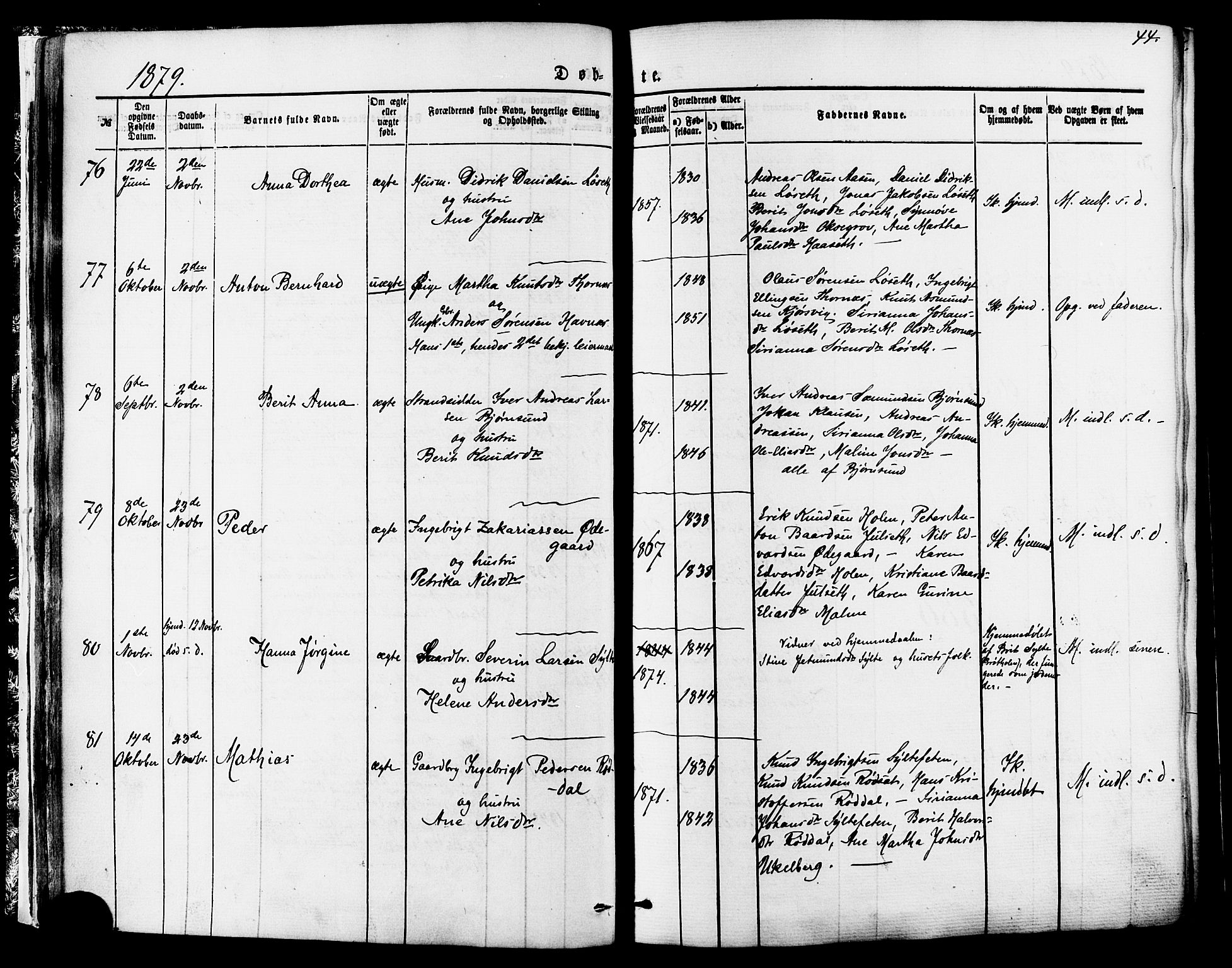 Ministerialprotokoller, klokkerbøker og fødselsregistre - Møre og Romsdal, AV/SAT-A-1454/565/L0749: Ministerialbok nr. 565A03, 1871-1886, s. 44