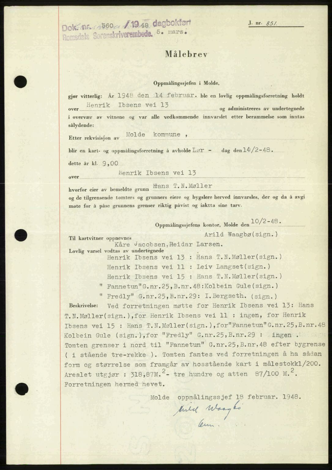 Romsdal sorenskriveri, SAT/A-4149/1/2/2C: Pantebok nr. A25, 1948-1948, Dagboknr: 560/1948