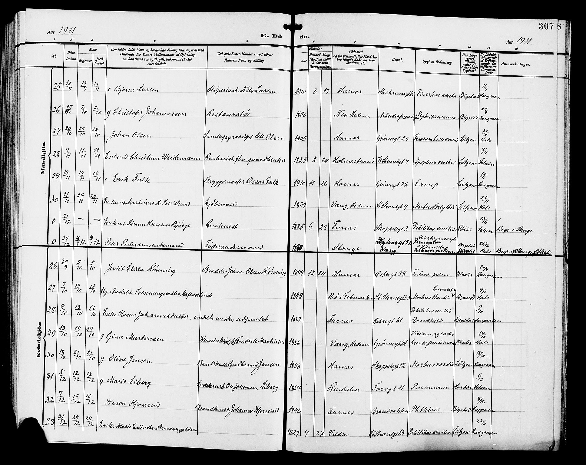 Hamar prestekontor, SAH/DOMPH-002/H/Ha/Hab/L0001: Klokkerbok nr. 1, 1899-1914, s. 307