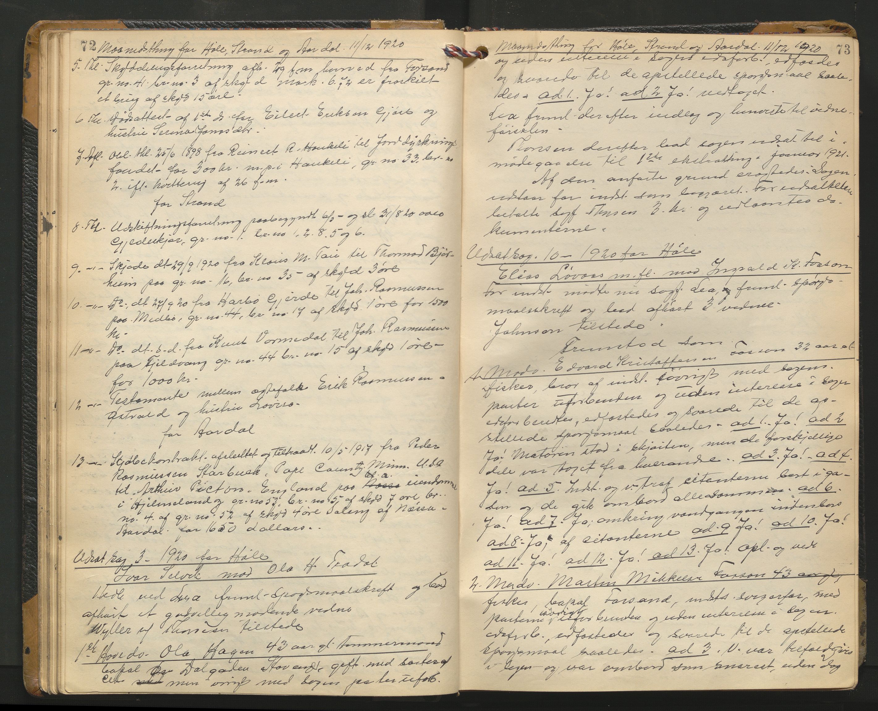 Ryfylke tingrett, AV/SAST-A-100055/001/I/IB/IB0/L0027: Tingbok, Ryfylke, 1920-1923, s. 72-73