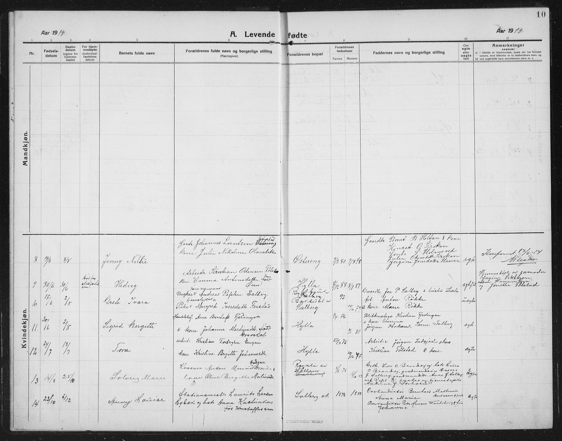 Ministerialprotokoller, klokkerbøker og fødselsregistre - Nord-Trøndelag, AV/SAT-A-1458/731/L0312: Klokkerbok nr. 731C03, 1911-1935, s. 10