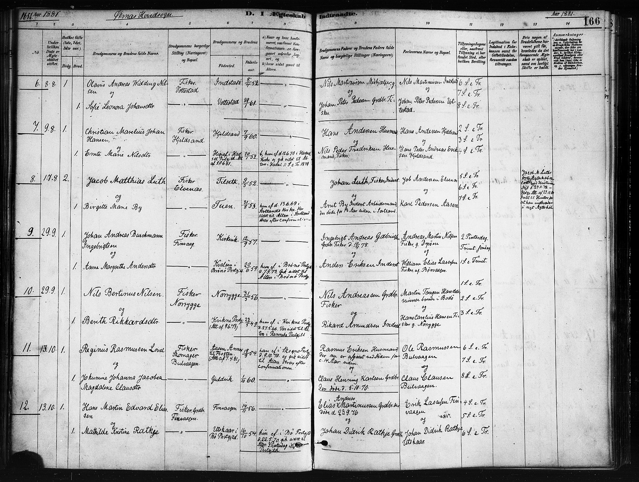 Ministerialprotokoller, klokkerbøker og fødselsregistre - Nordland, AV/SAT-A-1459/893/L1335: Ministerialbok nr. 893A08 /1, 1878-1884, s. 166