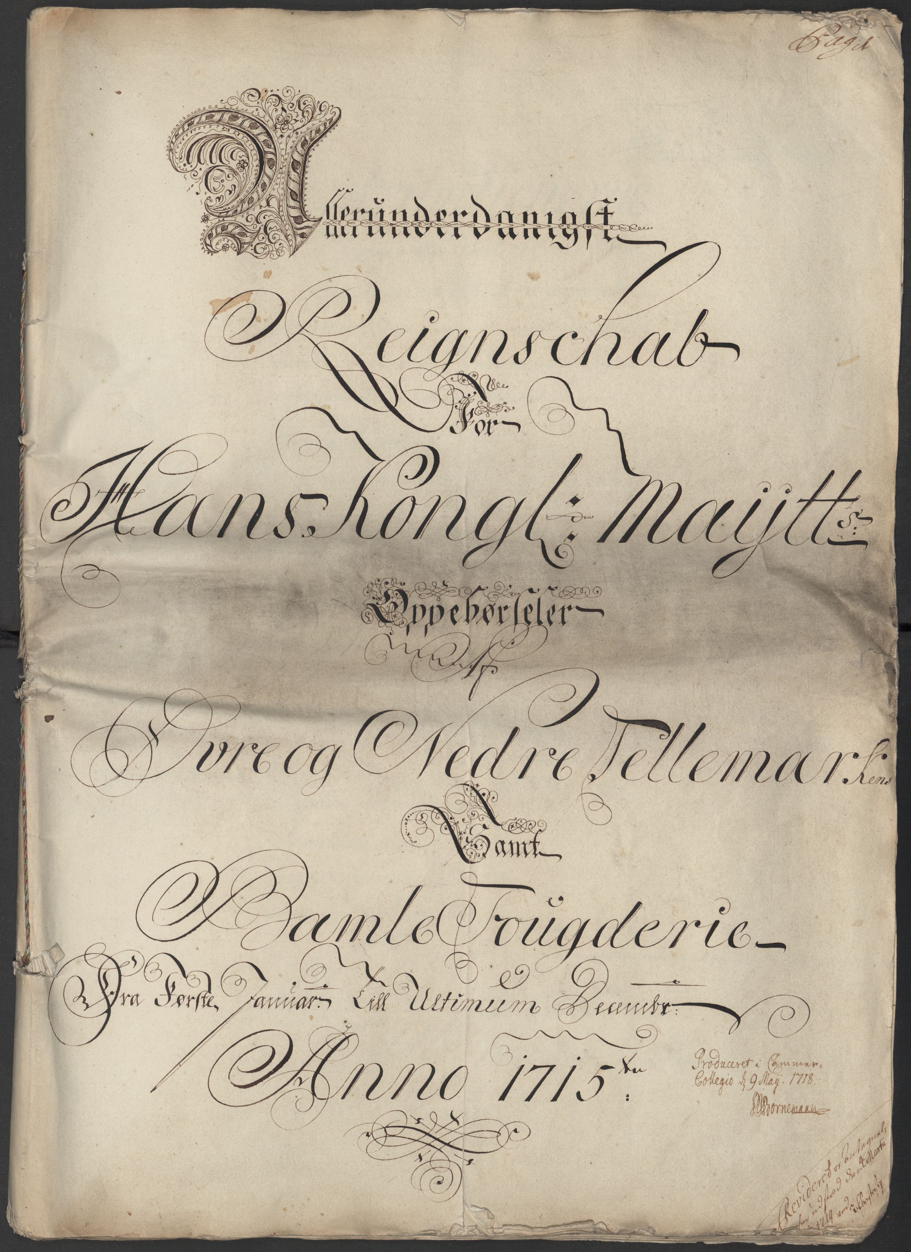 Rentekammeret inntil 1814, Reviderte regnskaper, Fogderegnskap, AV/RA-EA-4092/R36/L2127: Fogderegnskap Øvre og Nedre Telemark og Bamble, 1715, s. 2