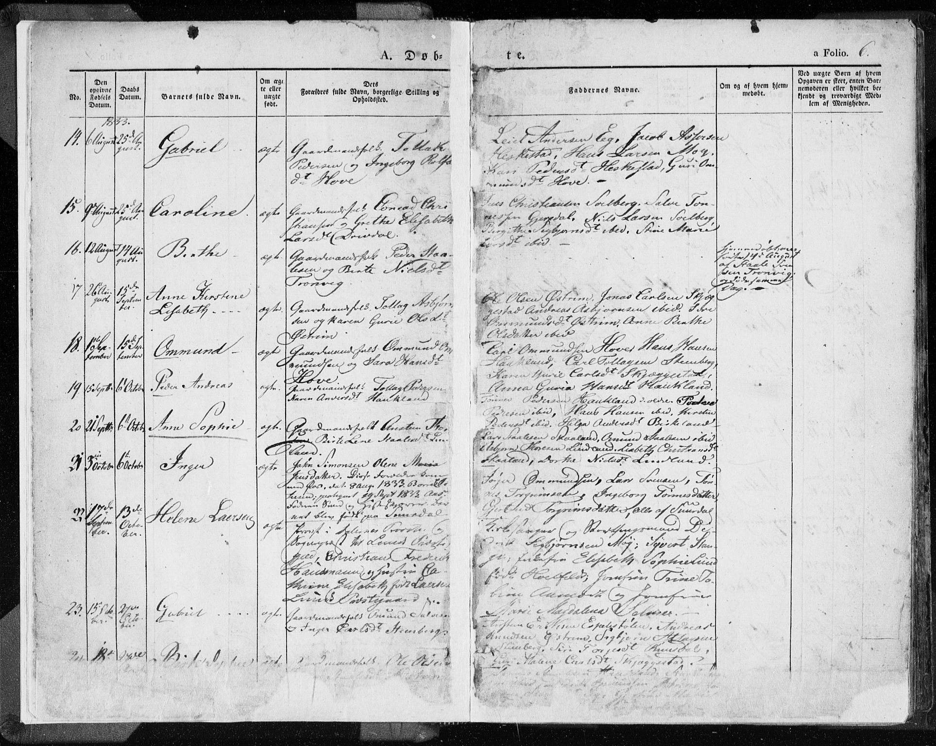 Lund sokneprestkontor, AV/SAST-A-101809/S06/L0007: Ministerialbok nr. A 7.1, 1833-1854, s. 6