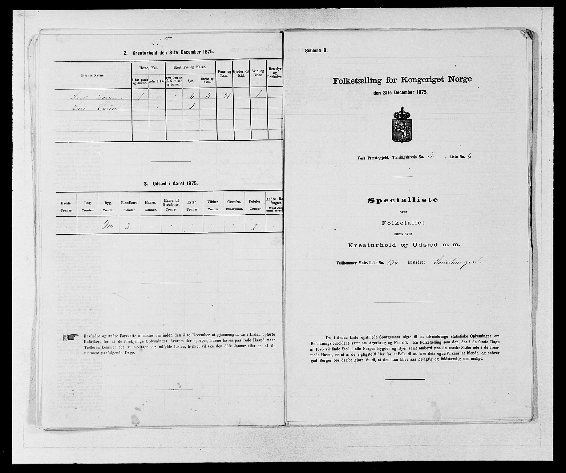 SAB, Folketelling 1875 for 1235P Voss prestegjeld, 1875, s. 591