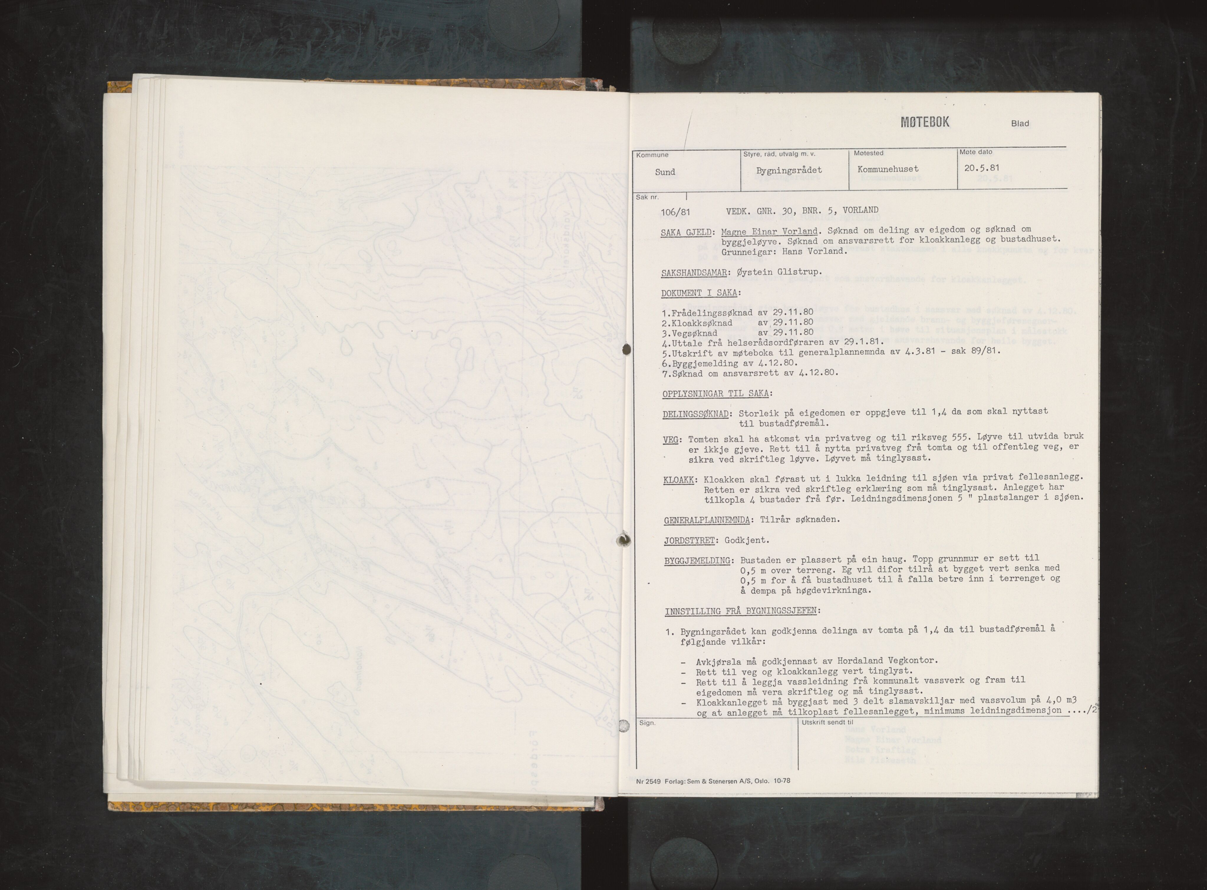 Sund kommune. Bygningsrådet, IKAH/1245-511/A/Ab/L0008: Innkallingar og vedlegg, 1981