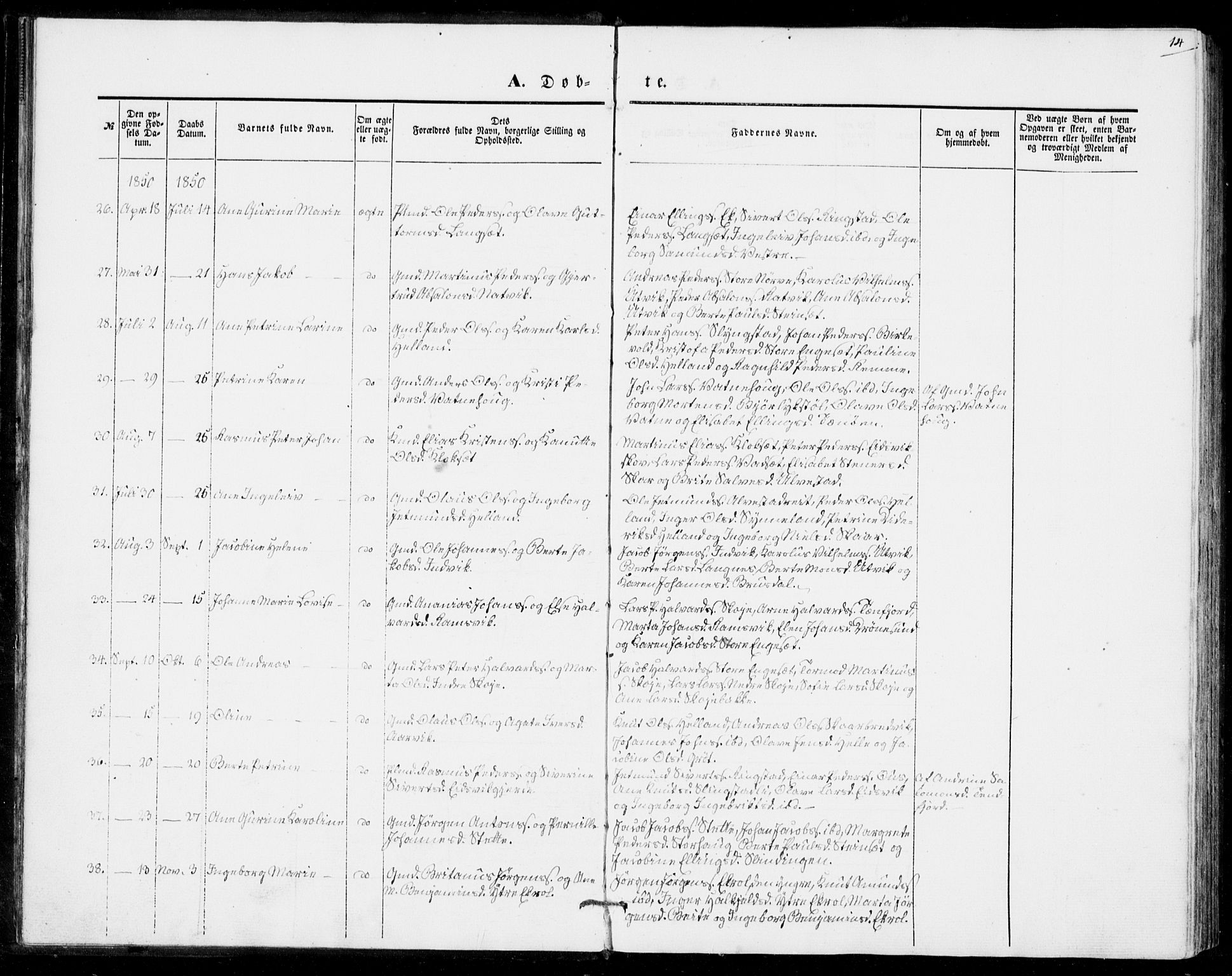 Ministerialprotokoller, klokkerbøker og fødselsregistre - Møre og Romsdal, SAT/A-1454/524/L0353: Ministerialbok nr. 524A05, 1848-1856, s. 14