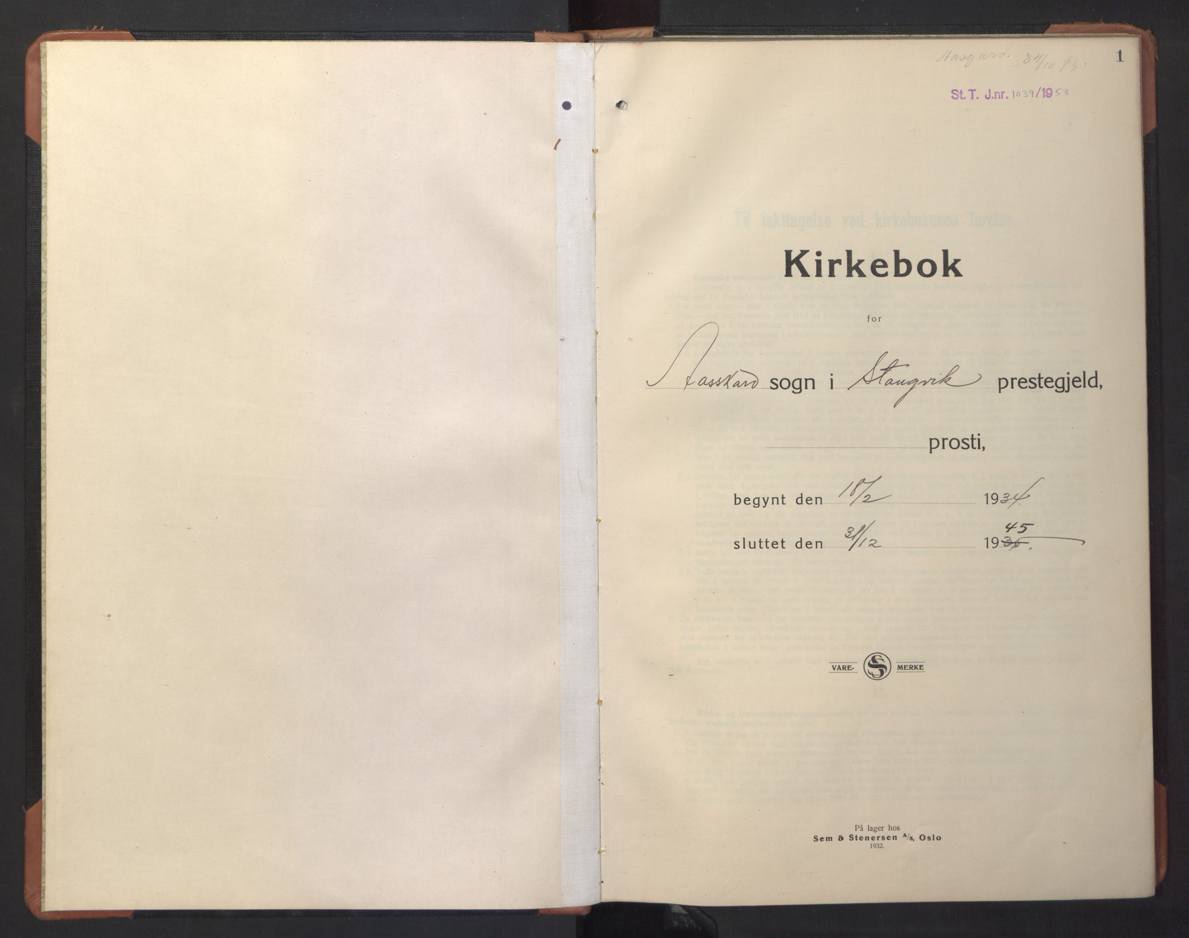Ministerialprotokoller, klokkerbøker og fødselsregistre - Møre og Romsdal, SAT/A-1454/594/L1038: Klokkerbok nr. 594C01, 1934-1946, s. 1