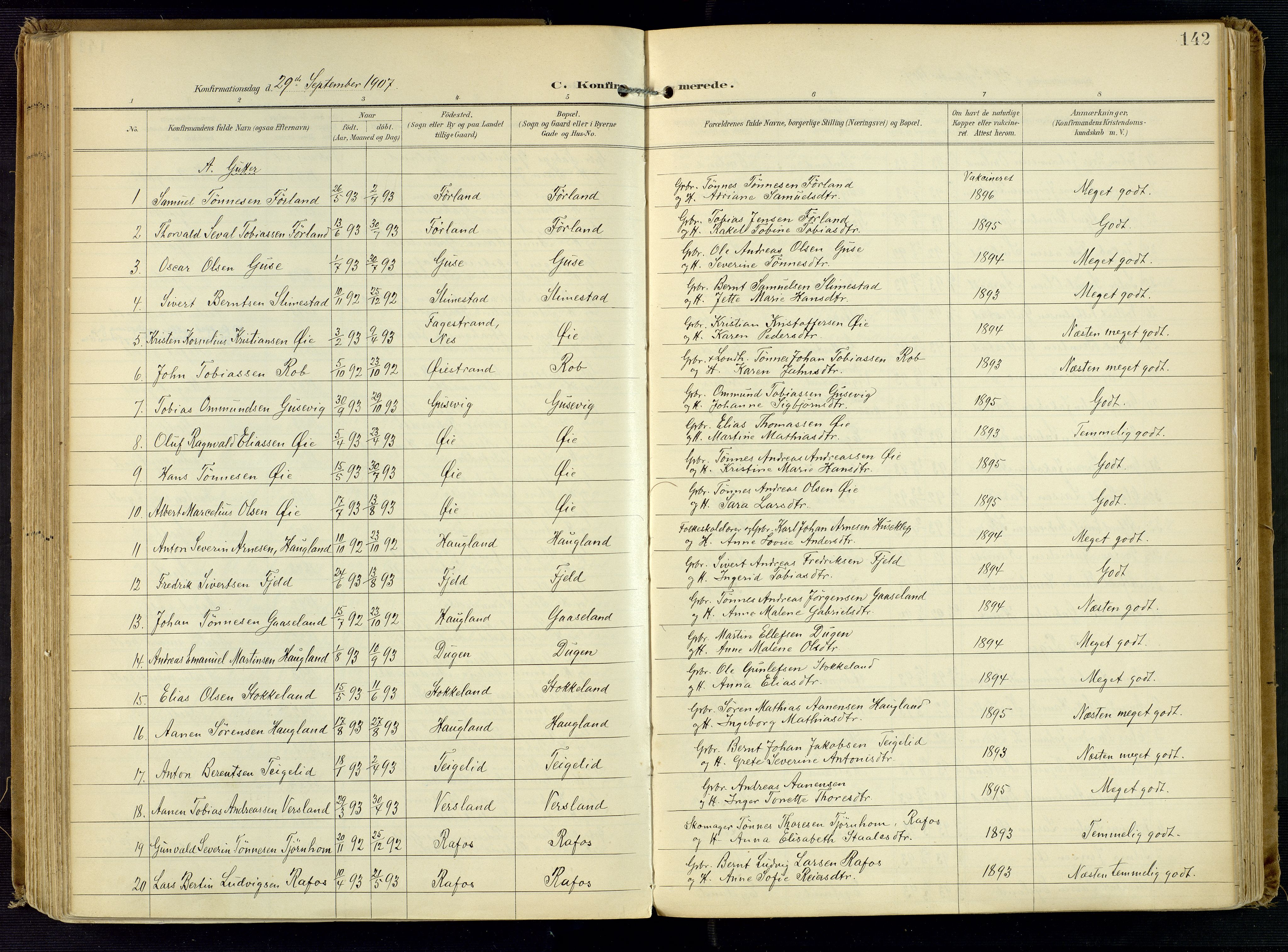 Kvinesdal sokneprestkontor, SAK/1111-0026/F/Fa/Fab/L0009: Ministerialbok nr. A 9, 1898-1915, s. 142
