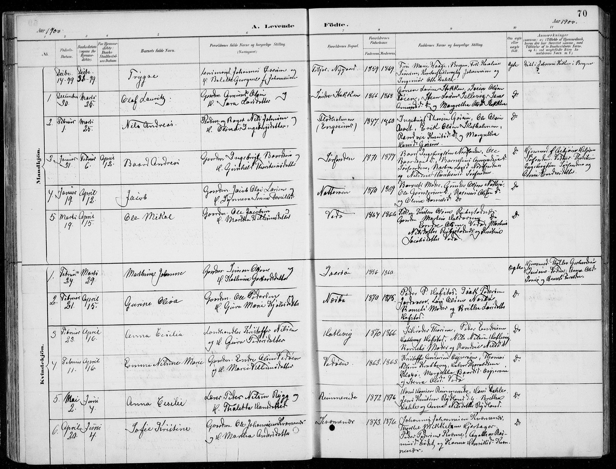 Fitjar sokneprestembete, AV/SAB-A-99926: Klokkerbok nr. A 2, 1887-1906, s. 70
