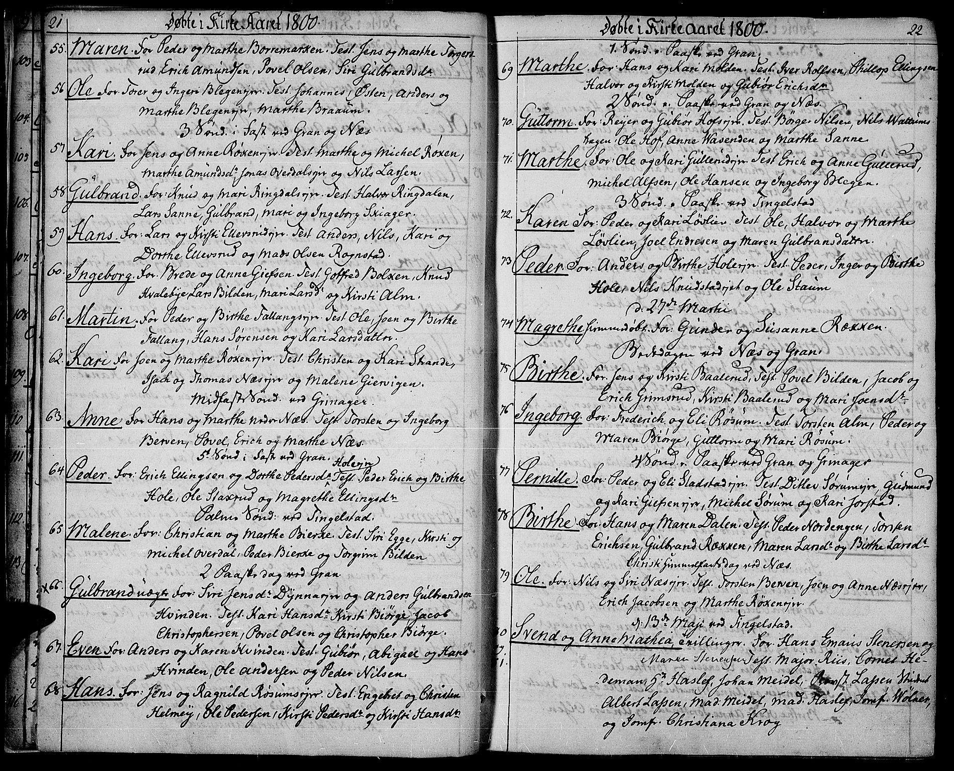 Gran prestekontor, AV/SAH-PREST-112/H/Ha/Haa/L0008: Ministerialbok nr. 8, 1798-1811, s. 21-22