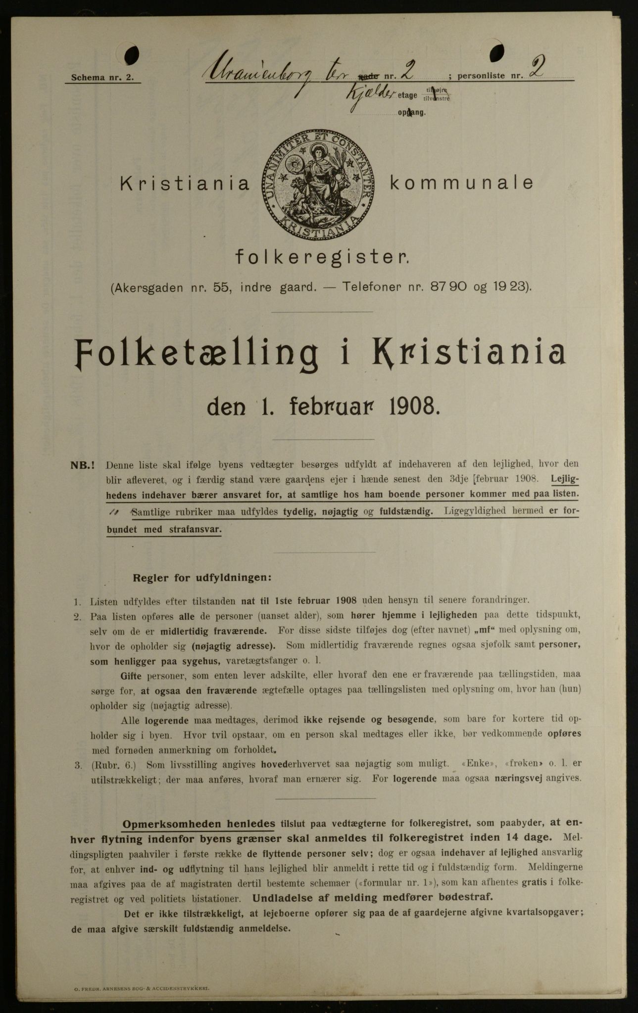 OBA, Kommunal folketelling 1.2.1908 for Kristiania kjøpstad, 1908, s. 107878