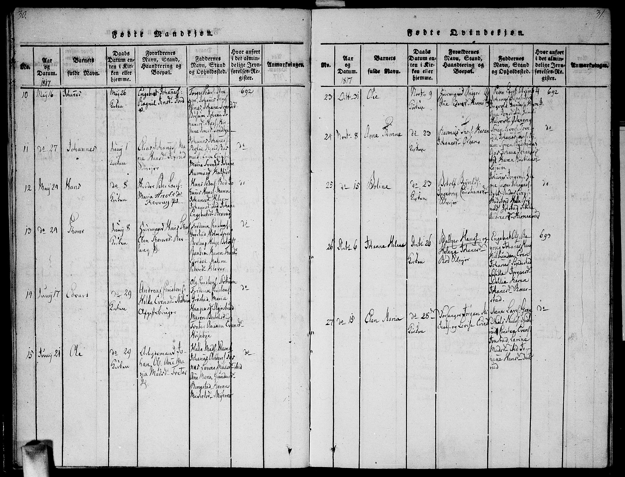 Vestby prestekontor Kirkebøker, AV/SAO-A-10893/G/Ga/L0001: Klokkerbok nr. I 1, 1814-1827, s. 30-31