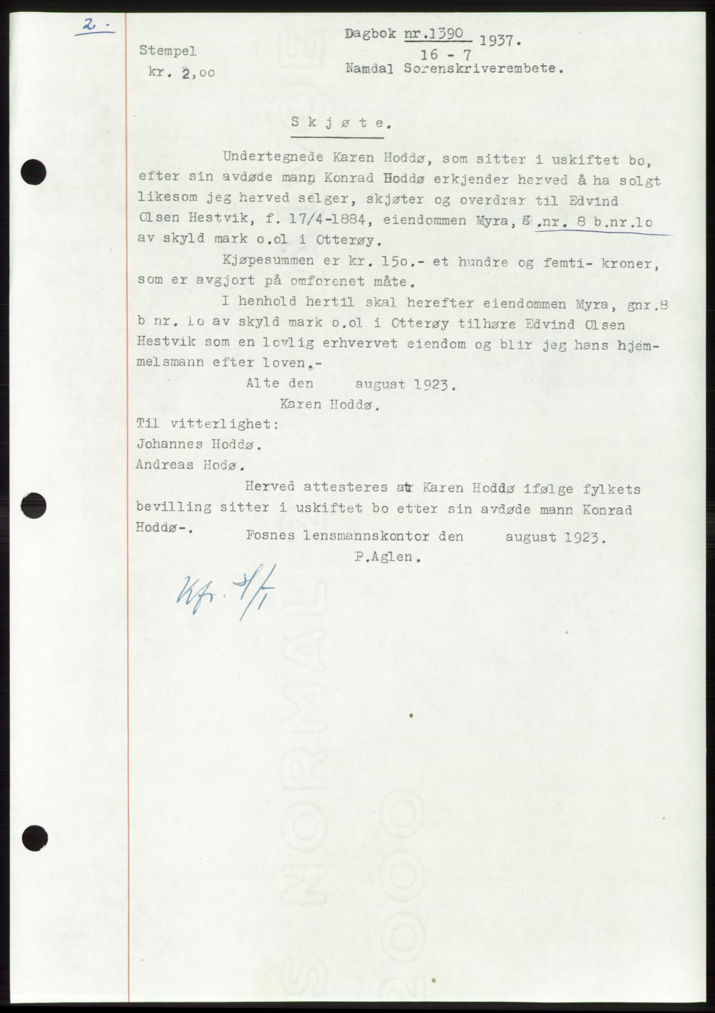 Namdal sorenskriveri, SAT/A-4133/1/2/2C: Pantebok nr. -, 1937-1939, Tingl.dato: 16.07.1937