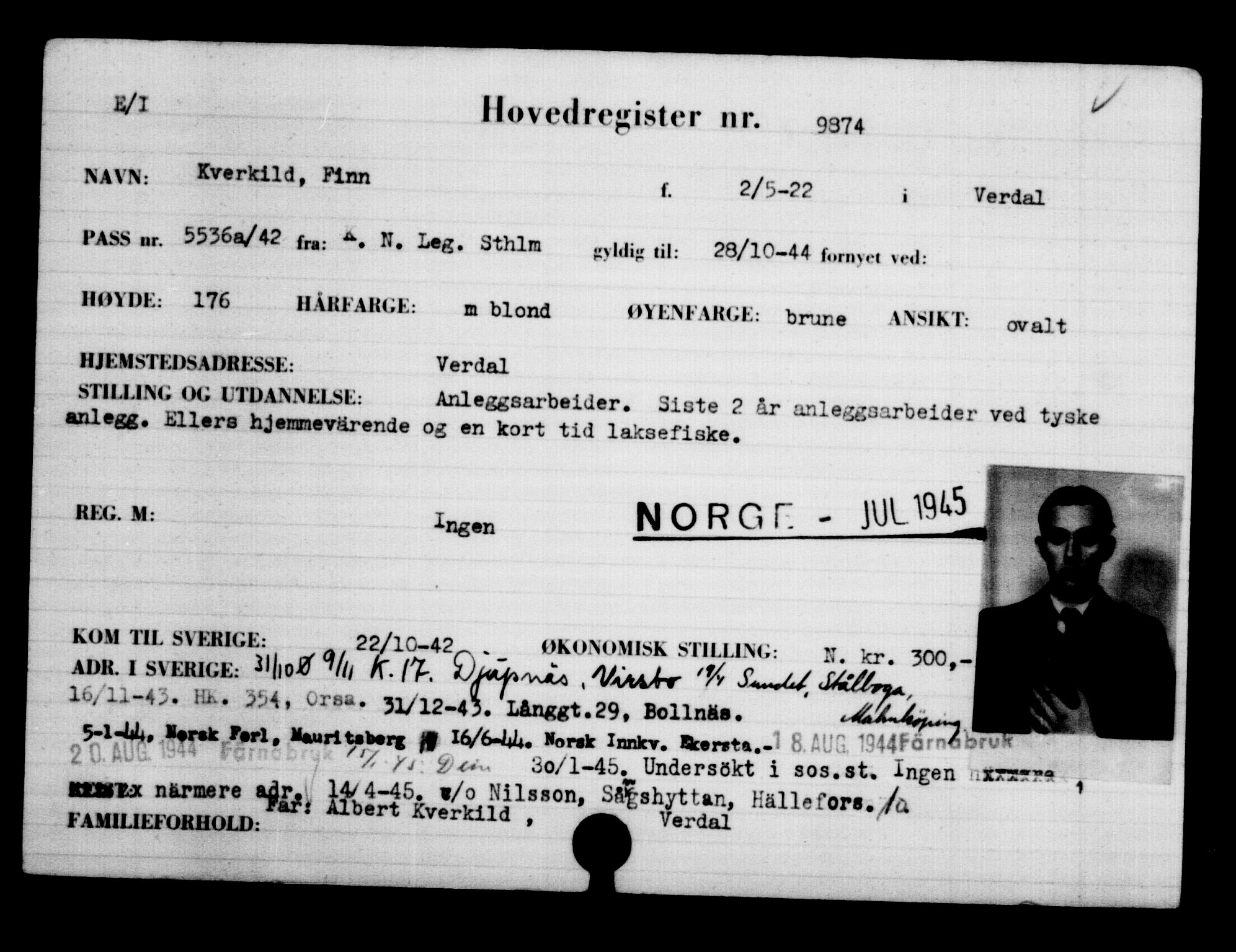 Utenriksstasjonene, Legasjonen i Stockholm, Flyktningkontoret, AV/RA-S-6753/V/Va/L0006: Kjesäterkartoteket, flyktninger med registreringsnr. 9400-12711, 1940-1945, s. 534