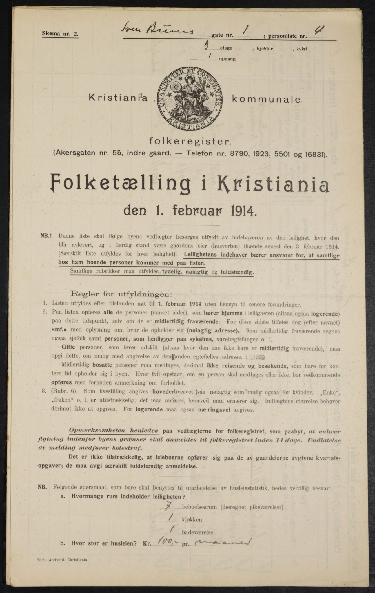 OBA, Kommunal folketelling 1.2.1914 for Kristiania, 1914, s. 105452