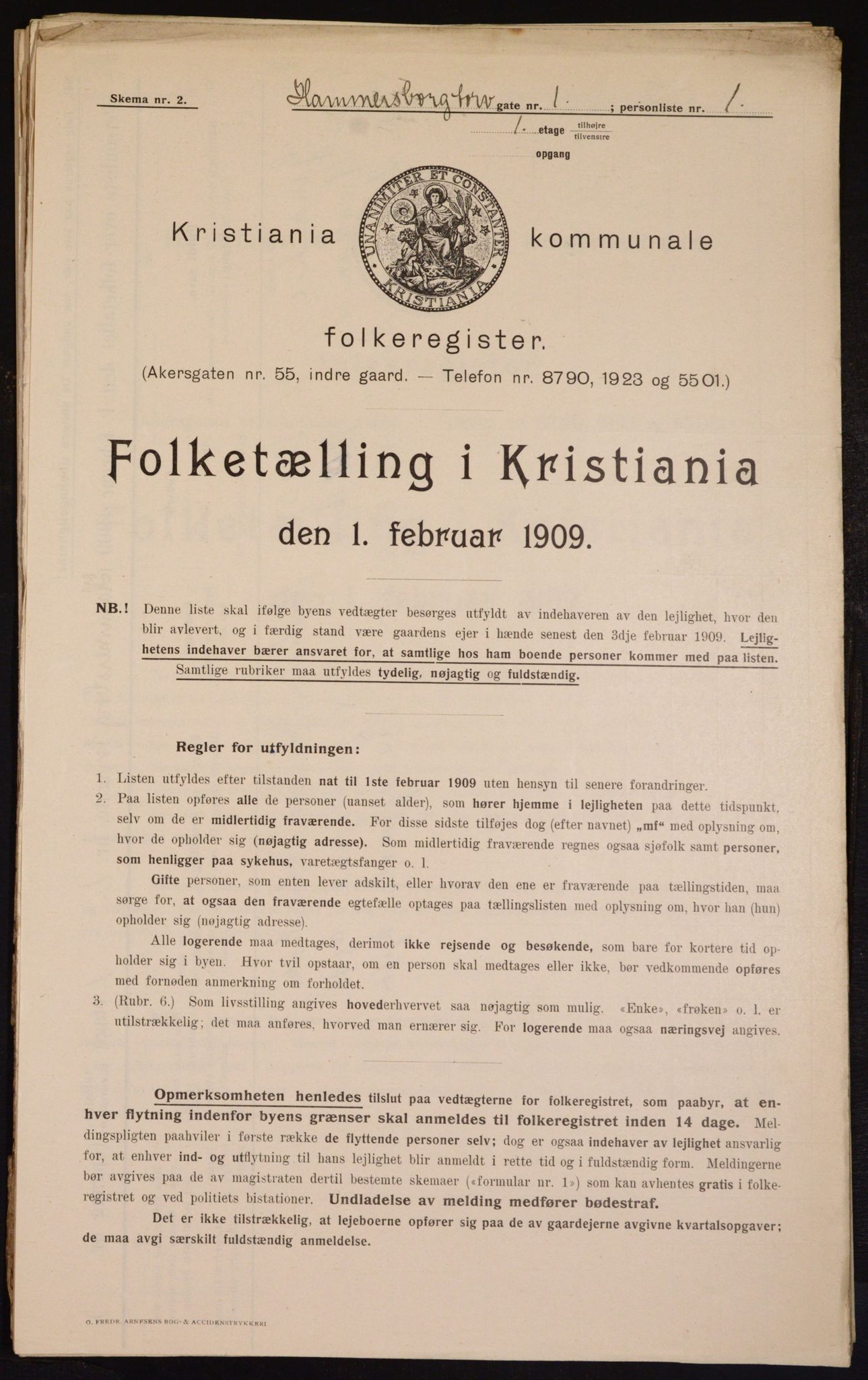 OBA, Kommunal folketelling 1.2.1909 for Kristiania kjøpstad, 1909, s. 31152