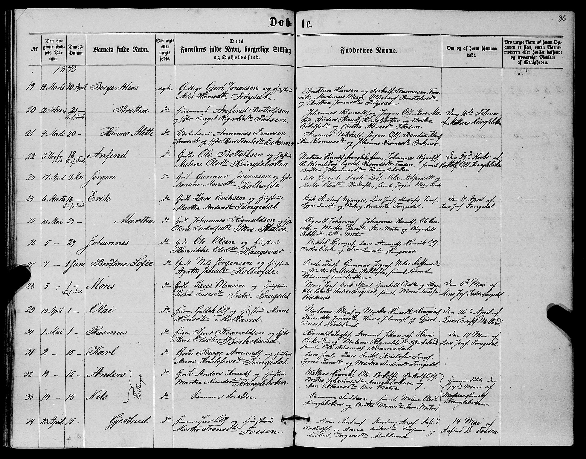 Masfjorden Sokneprestembete, AV/SAB-A-77001: Klokkerbok nr. A 1, 1851-1875, s. 86