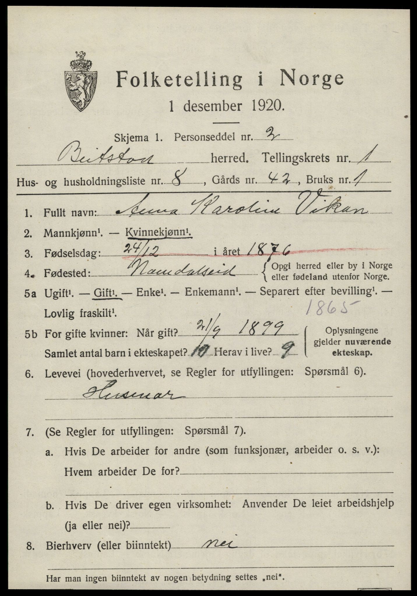 SAT, Folketelling 1920 for 1727 Beitstad herred, 1920, s. 825