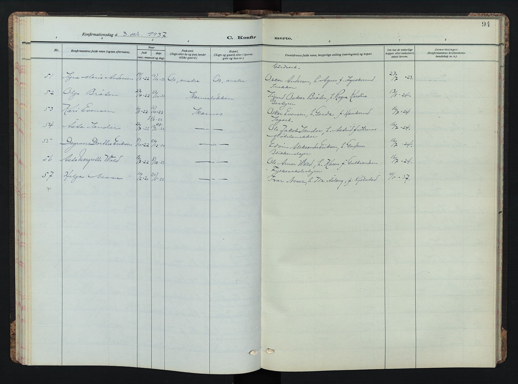 Sør-Odal prestekontor, SAH/PREST-030/H/Ha/Hab/L0013: Klokkerbok nr. 13, 1933-1951, s. 94