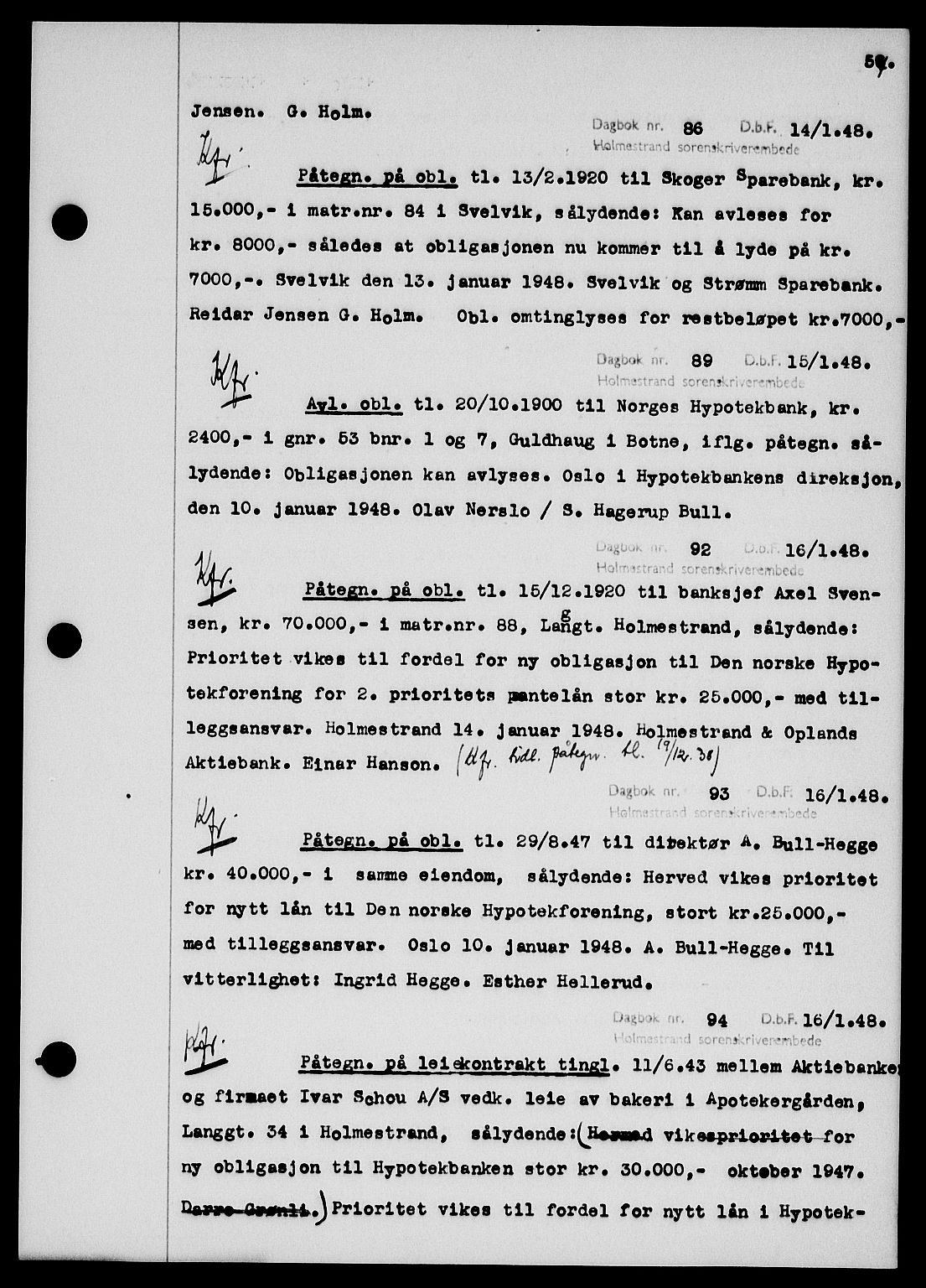 Holmestrand sorenskriveri, SAKO/A-67/G/Ga/Gab/L0058: Pantebok nr. B-58, 1947-1948, s. 57, Dagboknr: 86/1948